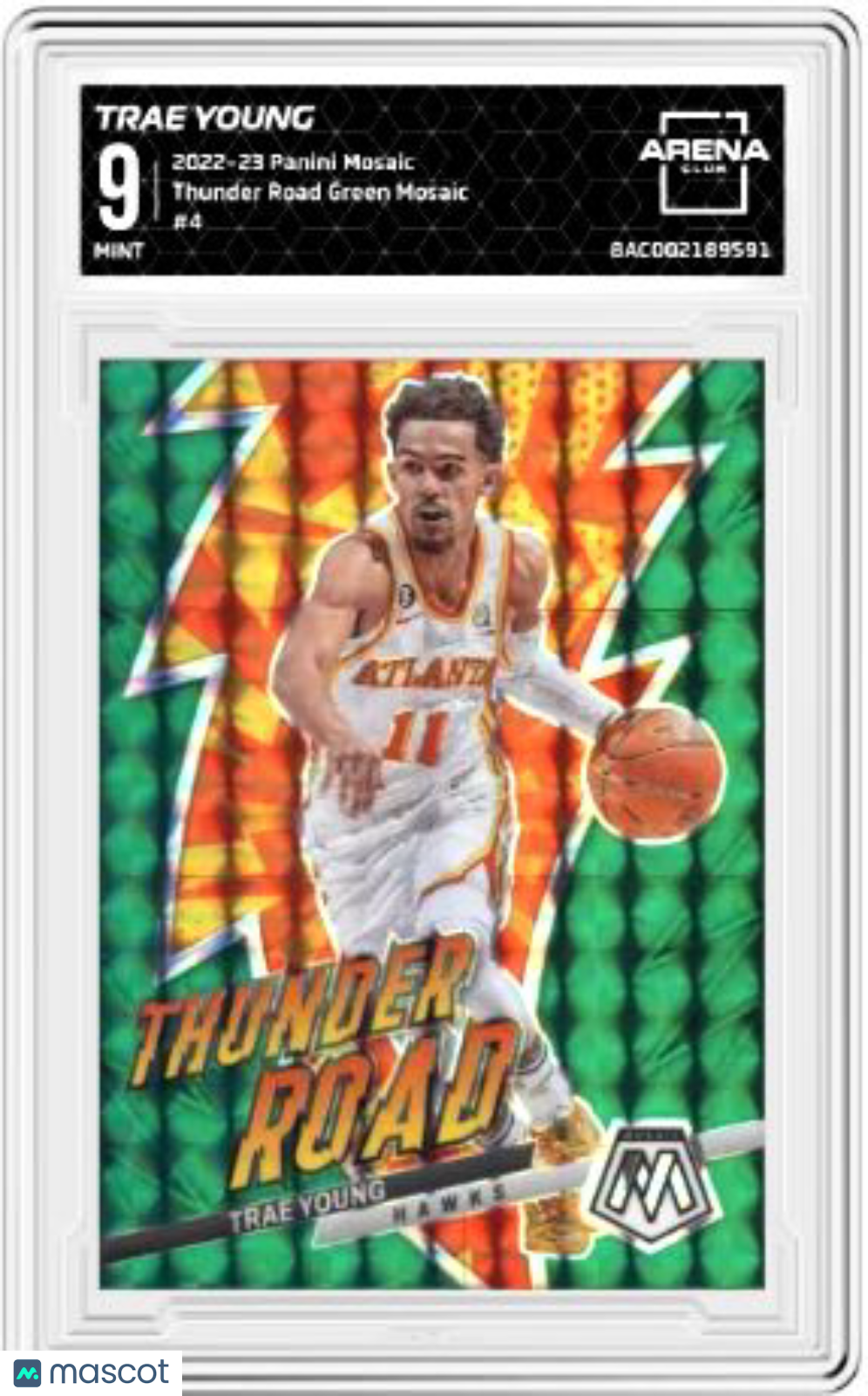 2022-23 Panini Mosaic Trae Young #4 Thunder Road Green Mosaic Arena Club 9