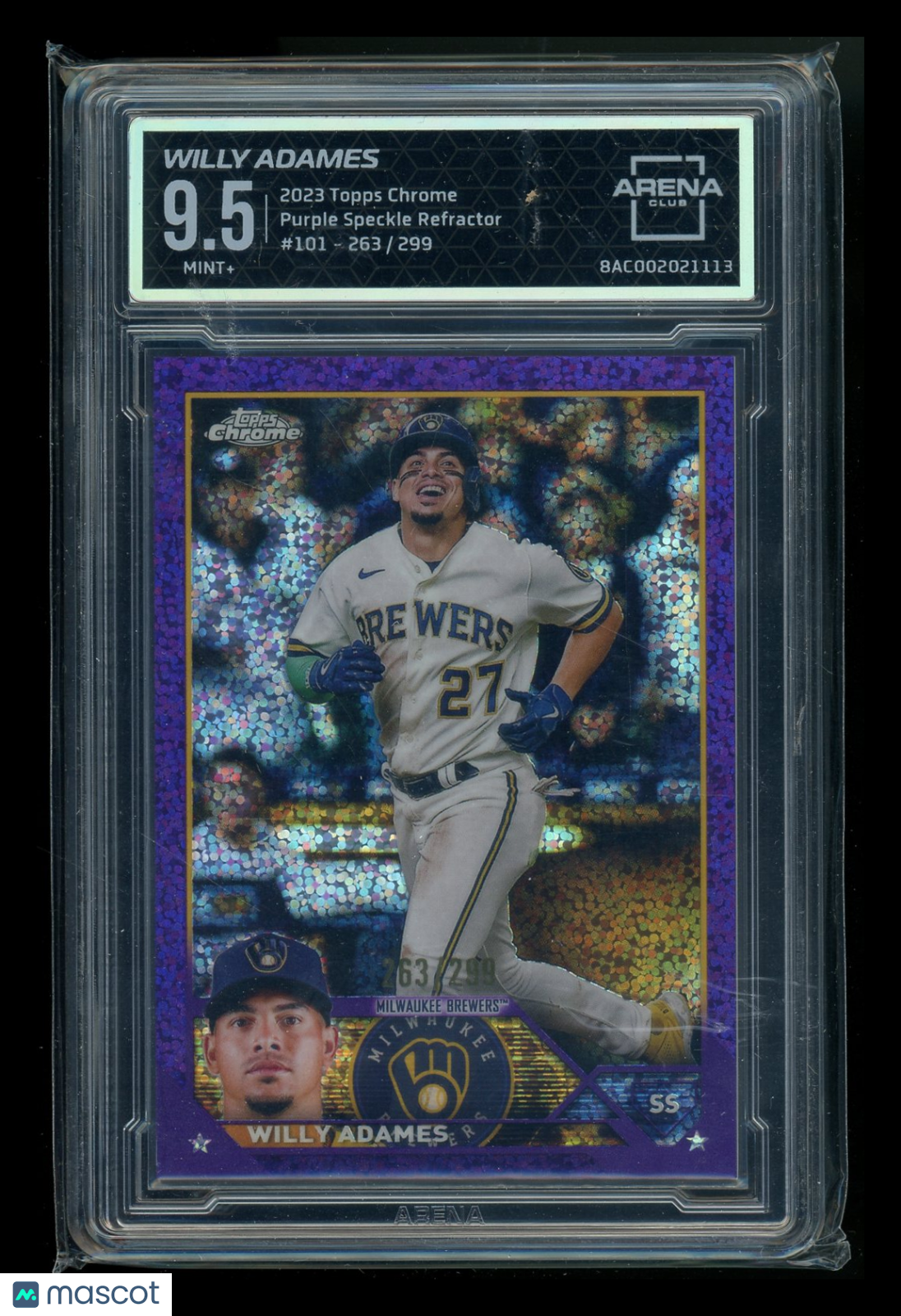 2023 Topps Chrome Purple Speckle Refractor Willy Adames #101 263/299 AC 9.5