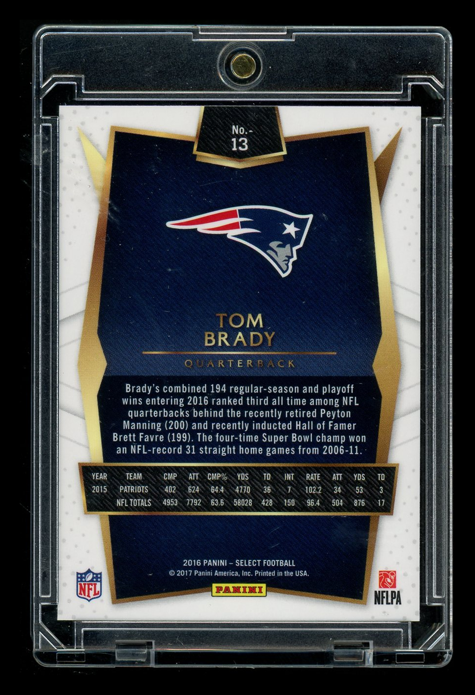 2016 Panini Select Tom Brady #13 Football