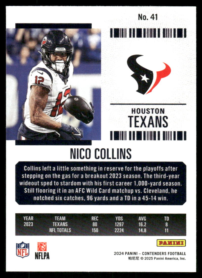 2025 Panini Contenders Football Nico Collins #41 Football