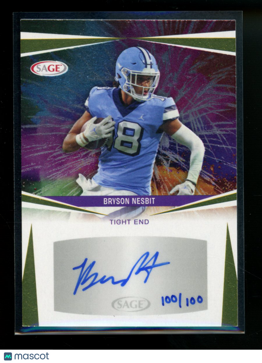 2025 SAGE Bryson Nesbit #A-BN Autograph 100/100 Football