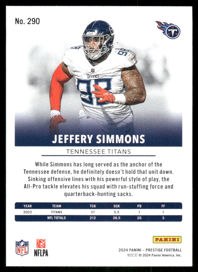 2024 Panini Prestige Jeffery Simmons #290 Football