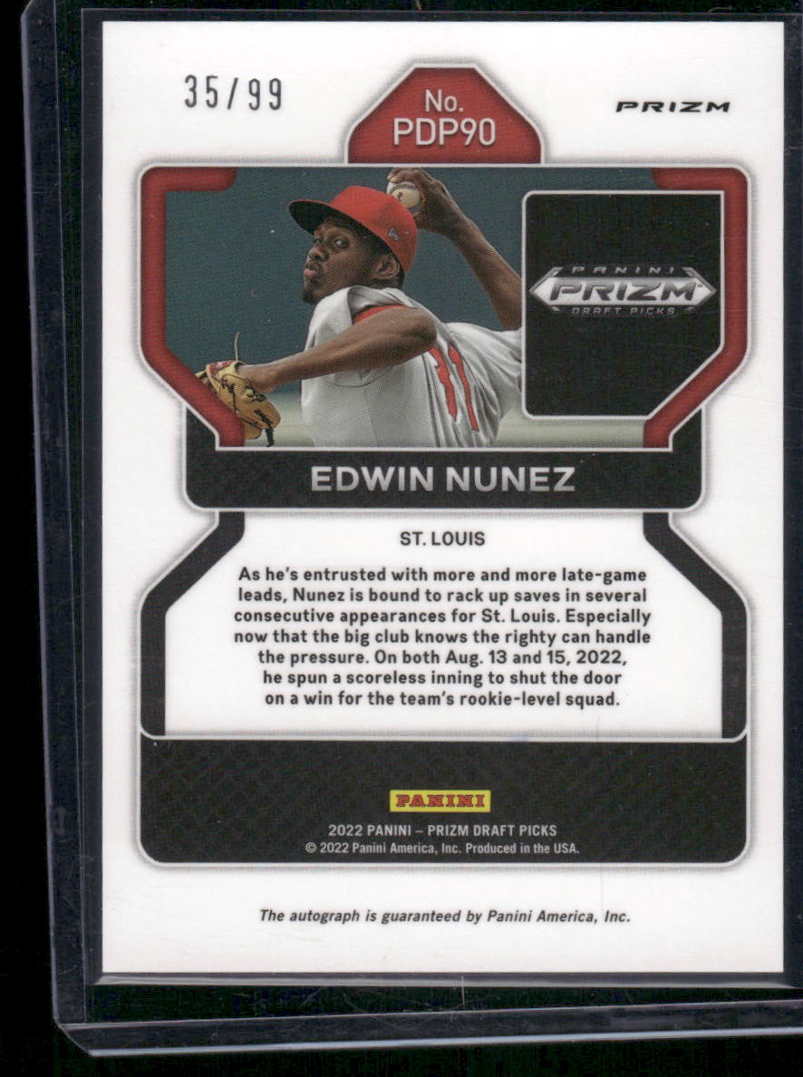 2022 Panini Prizm Draft Picks Edwin Nunez #PDP90 Red Auto 35/99 Baseball