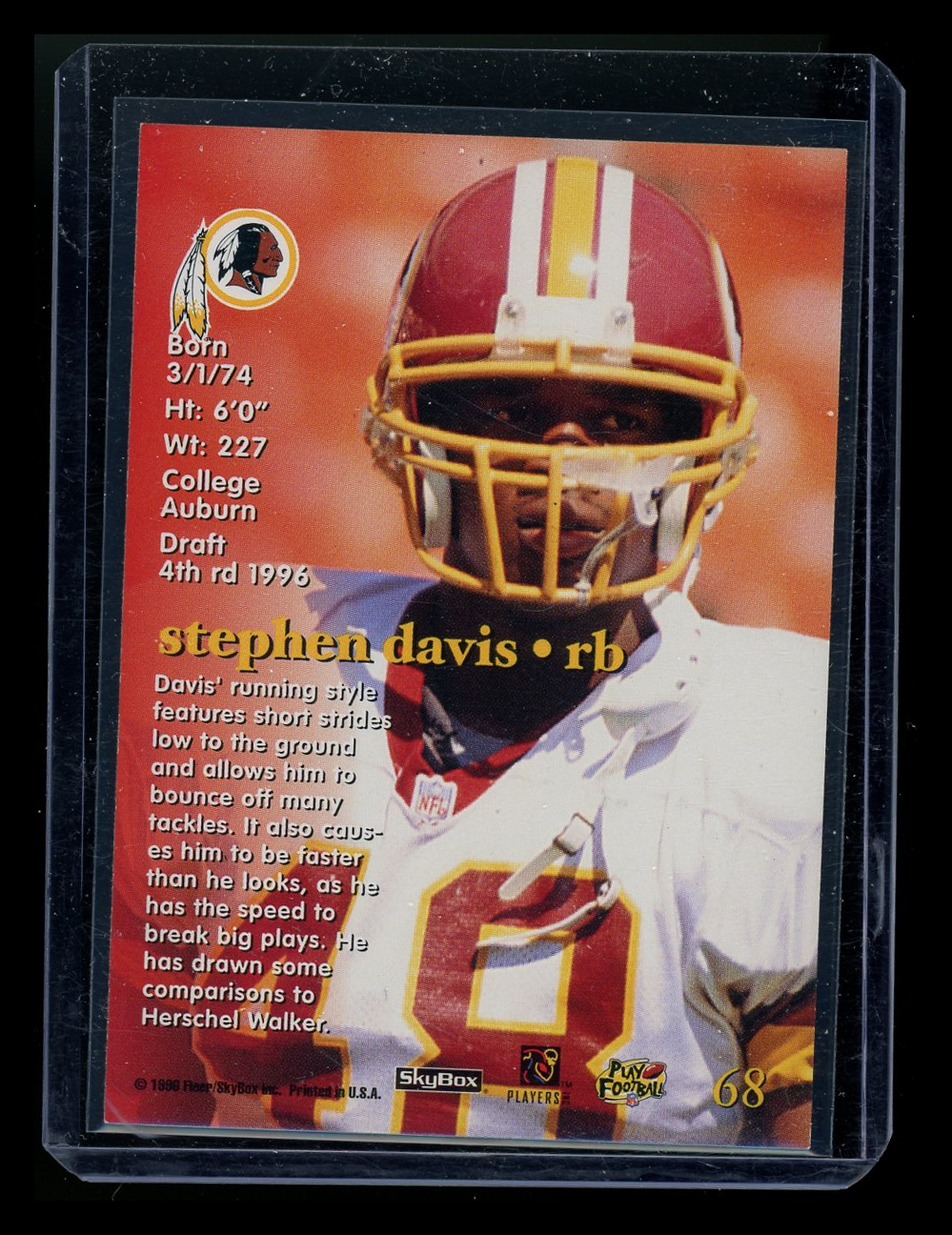 1990 SkyBox Impact Rookies Stephen Davis #68 Football