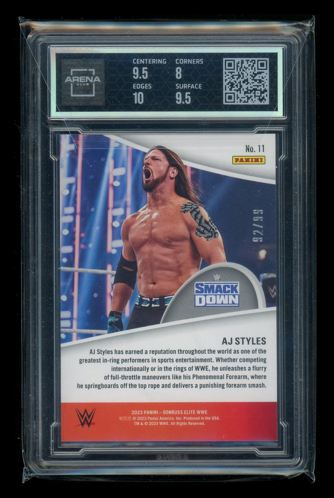 2023 Panini Donruss Elite Full Throttle Red AJ Styles #11 92/99 Arena Club 8.5