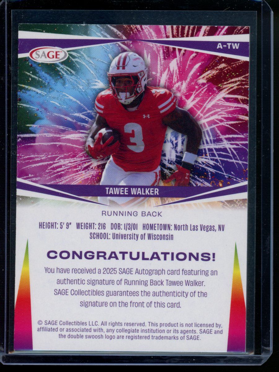 2025 Sage Tawee Walker #A-TW Autograph Football