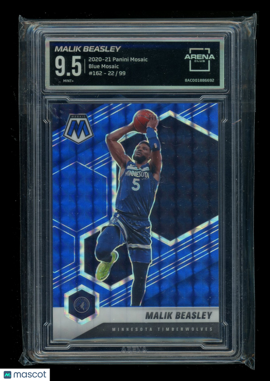 2020-21 Panini Mosaic Blue Mosaic Malik Beasley #162 22/99 Arena Club 9.5