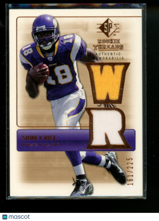 2007 Upper Deck SP Rookie Threads Sidney Rice #RT-SR Authentic Mem 161/225