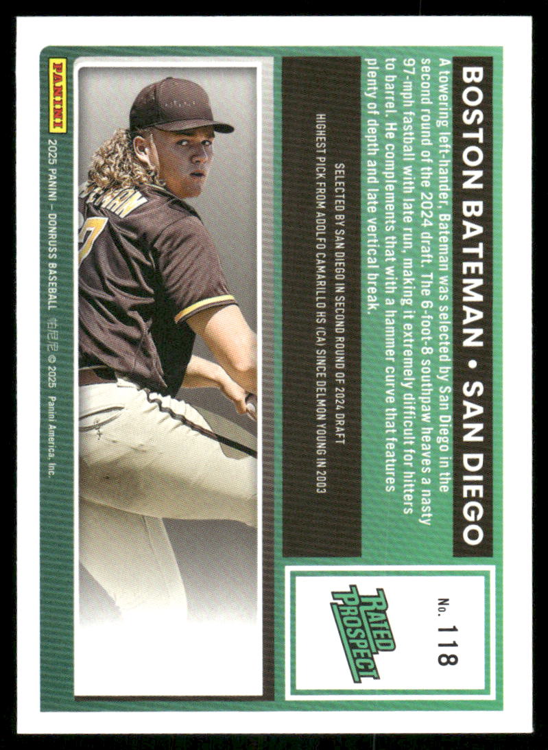 2025 Donruss Rated Prospect Boston Bateman #118 Rated Prospect Baseball