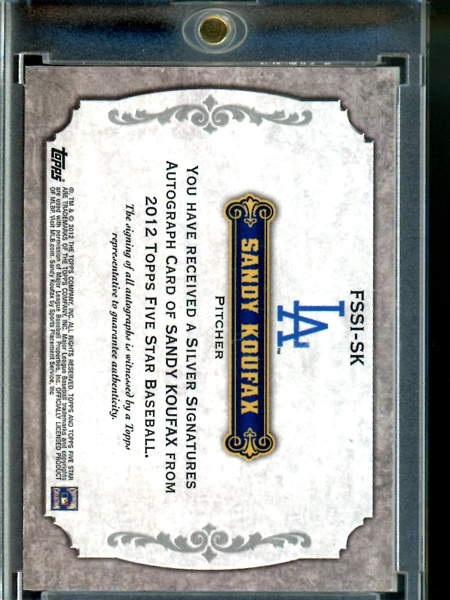 2012 Topps Five Star Baseball Sandy Koufax #FSSI-SK Autograph 26/69