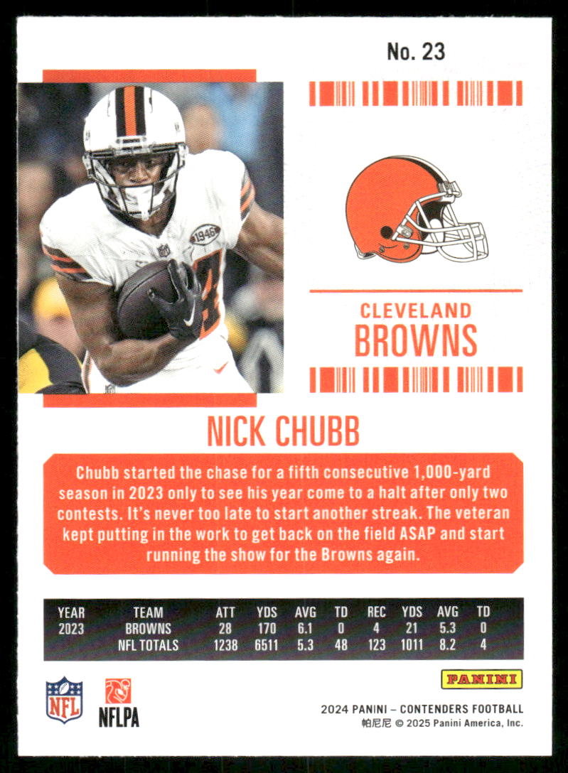 2024 Panini Contenders Football Nick Chubb #23 Red Football