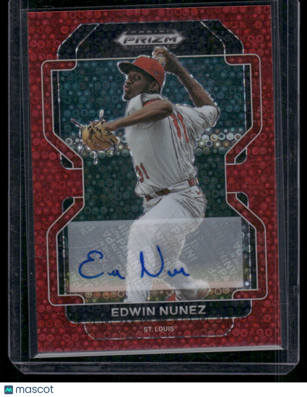 2022 Panini Prizm Draft Picks Edwin Nunez #PDP90 Red Auto 35/99 Baseball