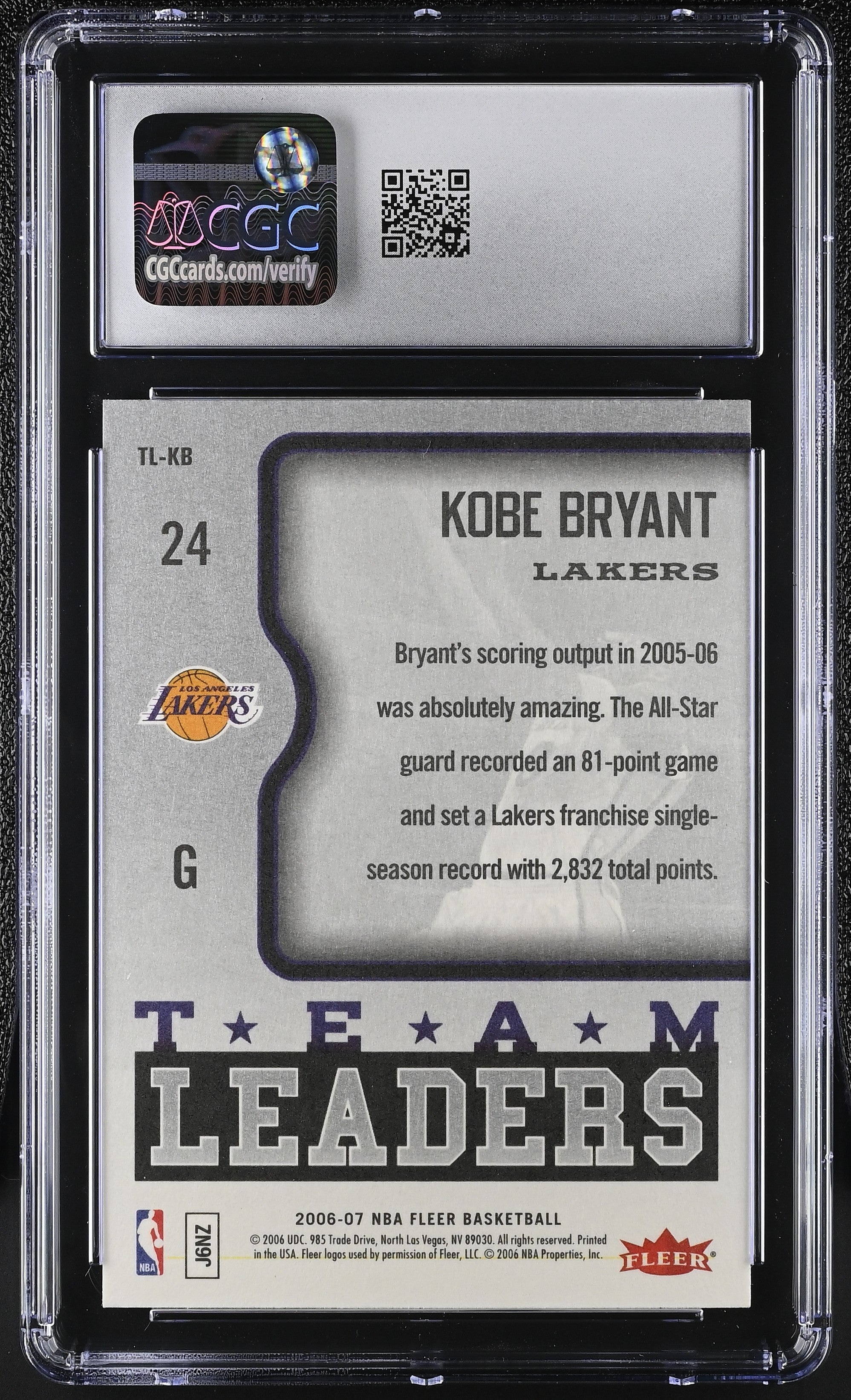2006-07 Fleer Kobe Bryant #TL-KB Team Leaders Basketball CGC 10