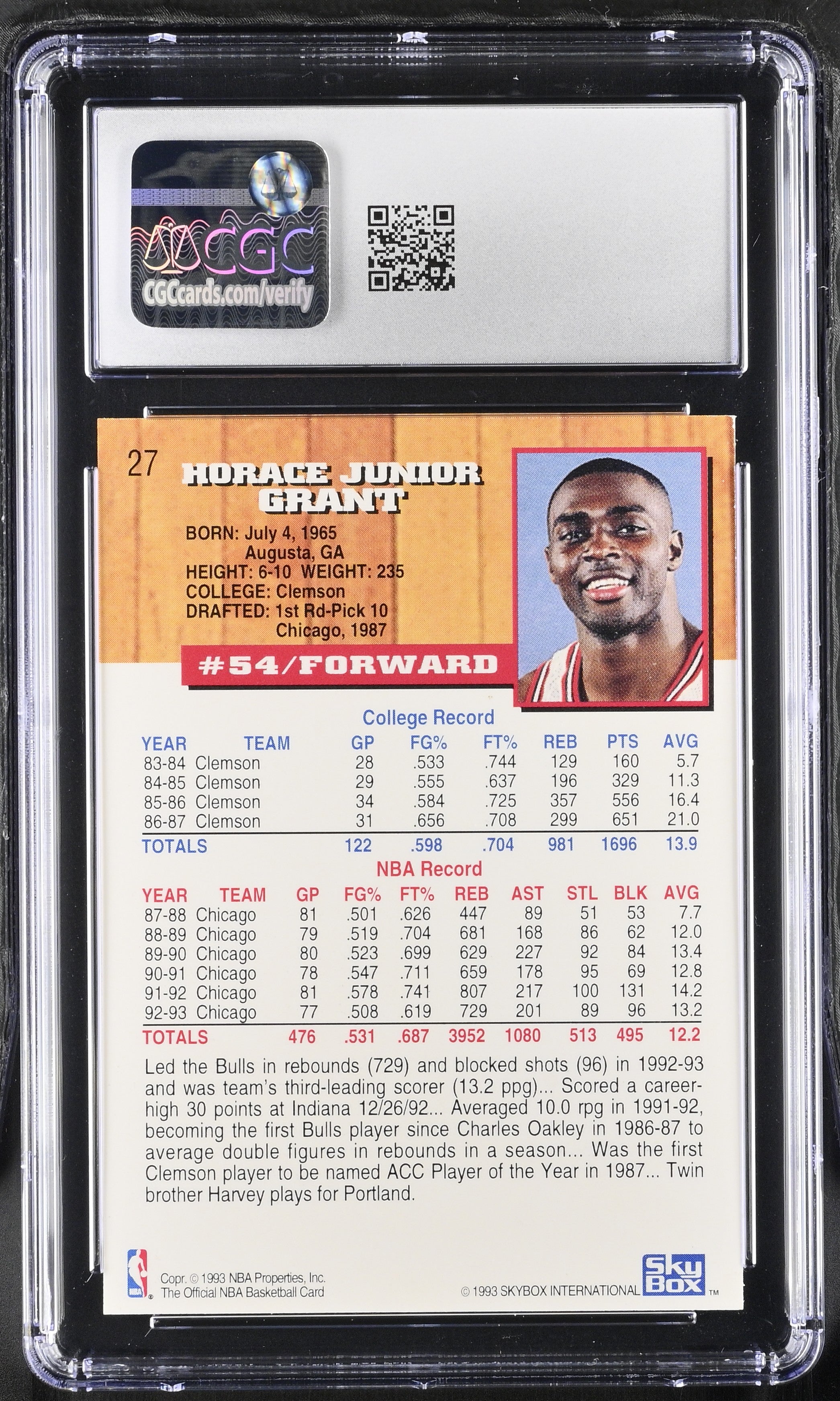 1993-94 Hoops Horace Grant #27 Basketball CGC 8.5