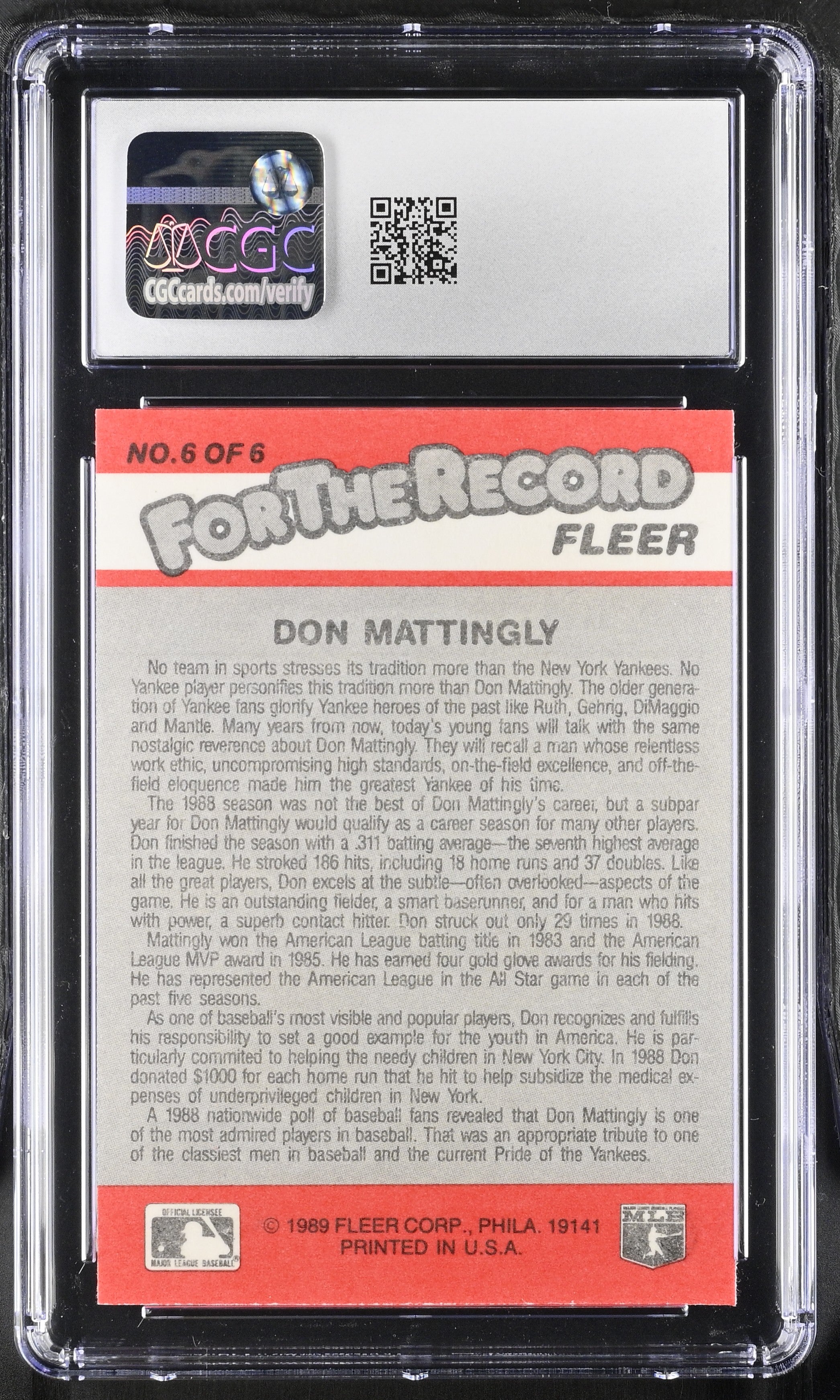 1989 Fleer Don Mattingly #6 Baseball CGC 9.5