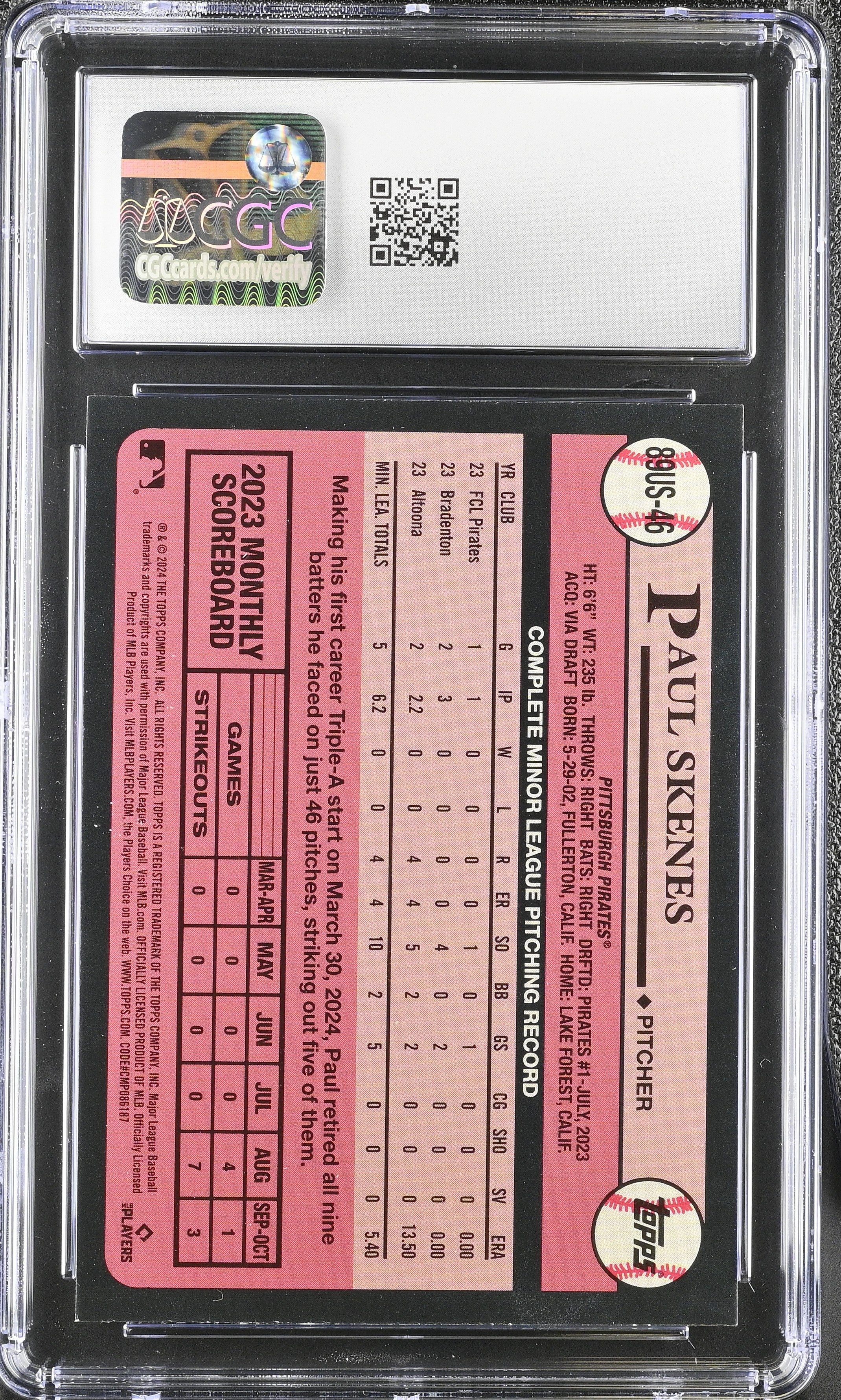 2024 Topps Update Paul Skenes #89US-46 '89 Topps Baseball CGC 9