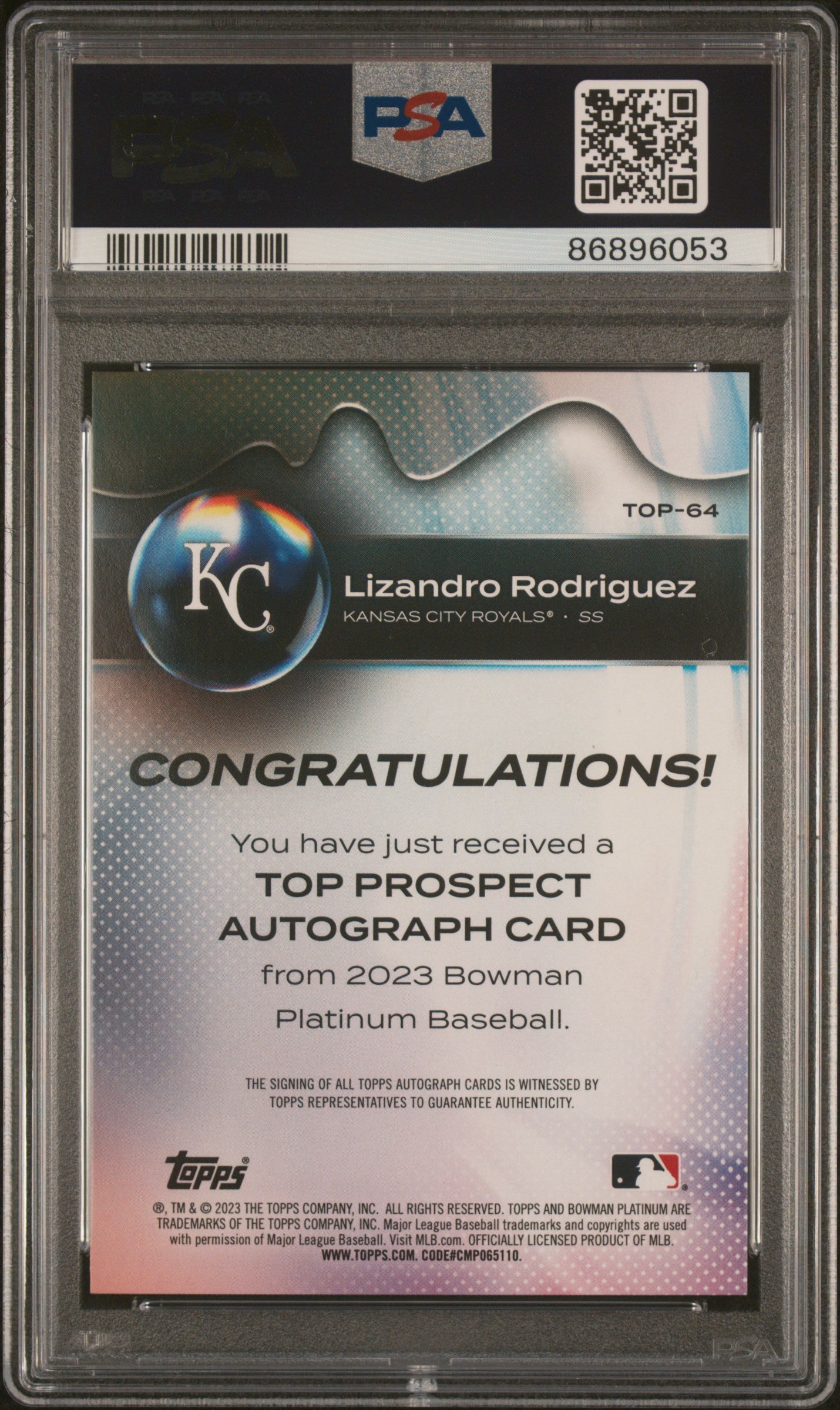 2023 Bowman Platinum Top Prospects Lizandro Rodriguez #TOP64 Auto PSA 10