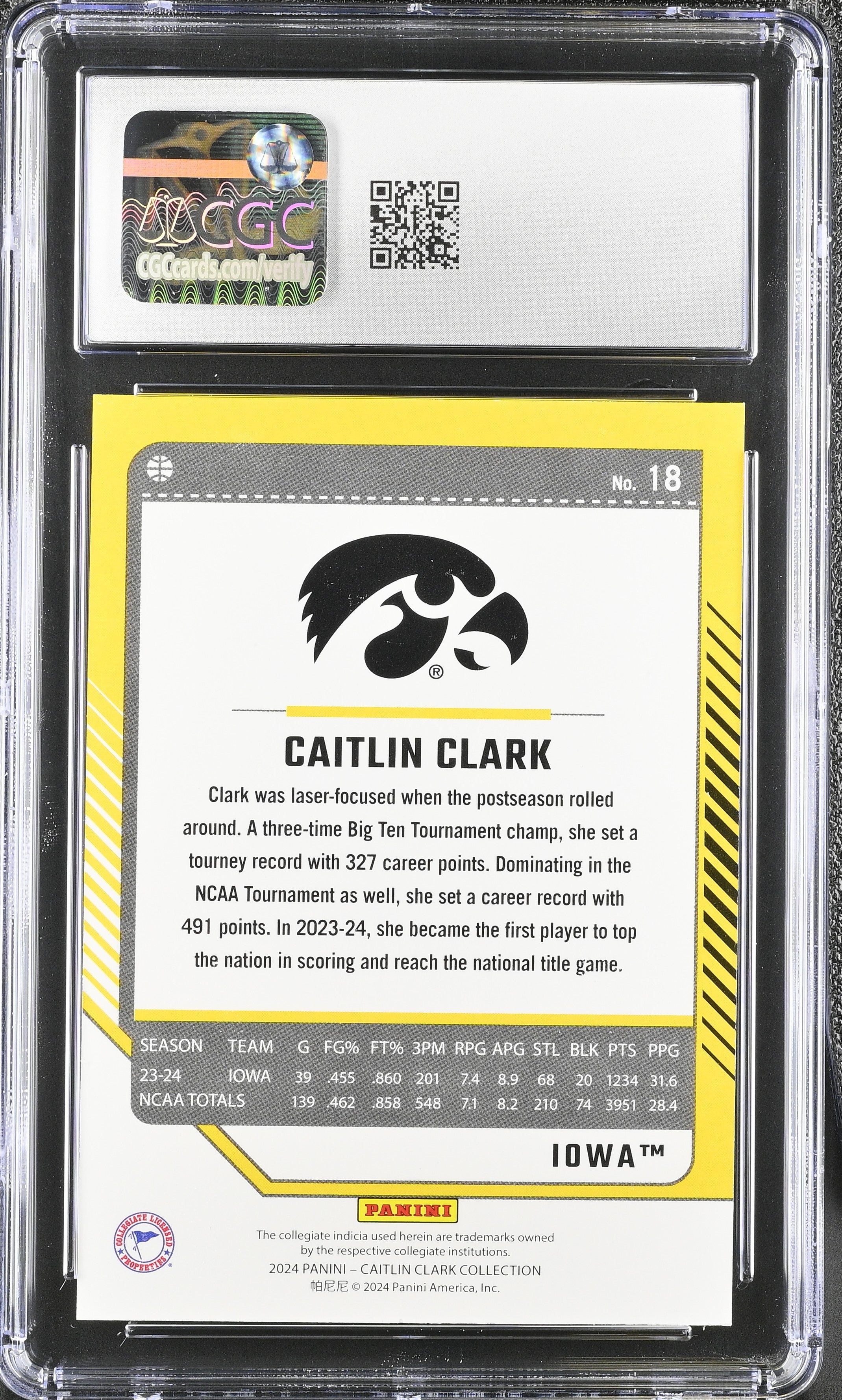 2024 Panini Caitlin Clark Collection Caitlin Clark #18 Donruss CGC 10