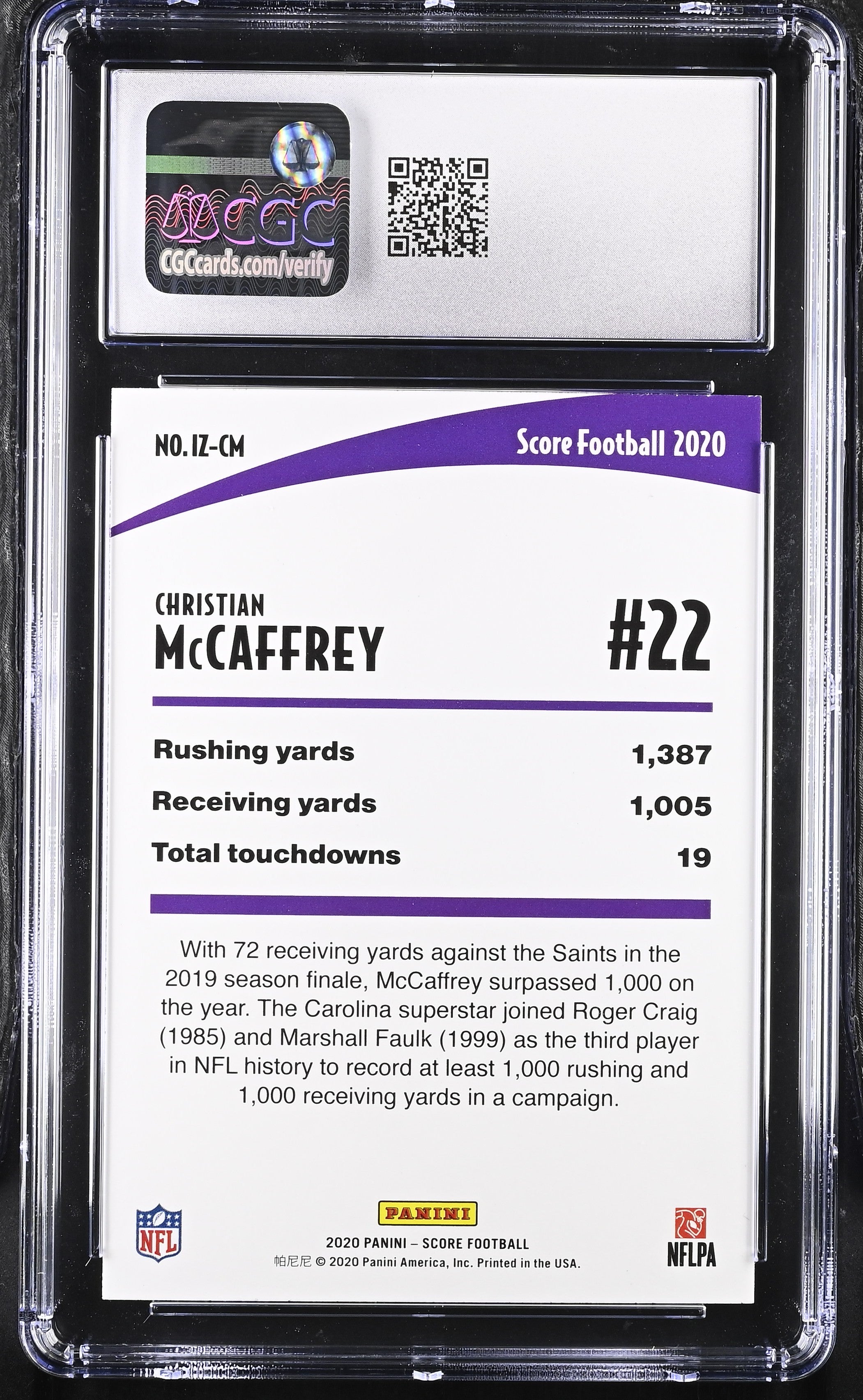 2020 Score Christian McCaffrey #IZ-CM Football CGC 10