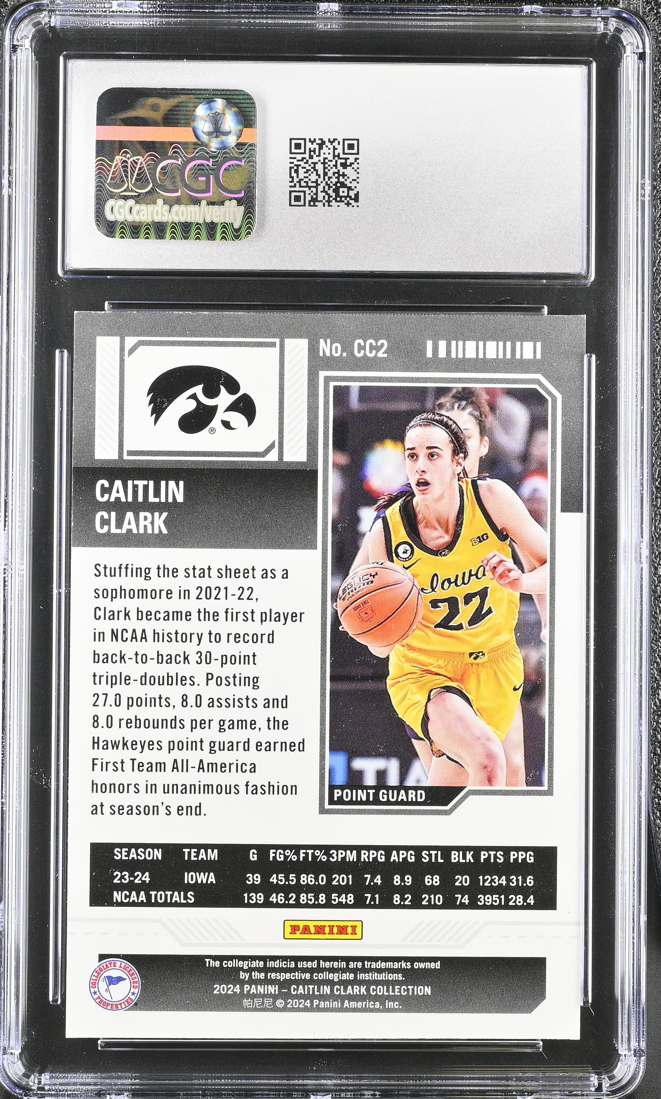 2024 Panini Caitlin Clark Collection #CC2 College Contenders CGC 9