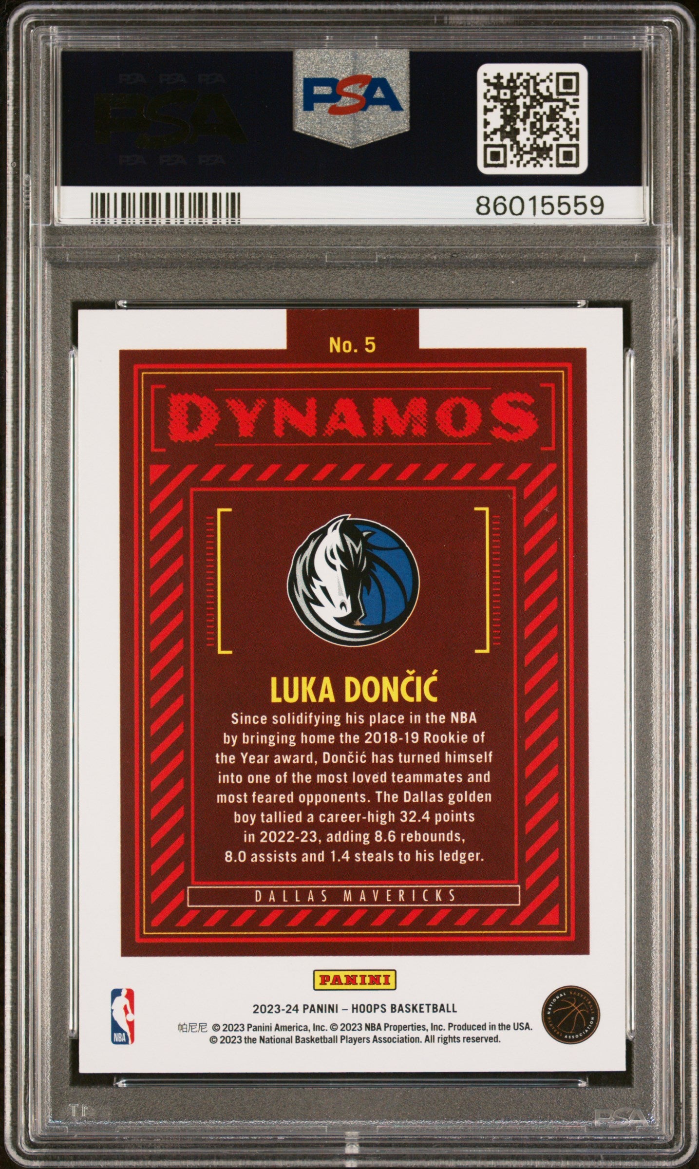 2023 Panini NBA Hoops Dynamos Luka Doncic #5 Winter Basketball PSA 10