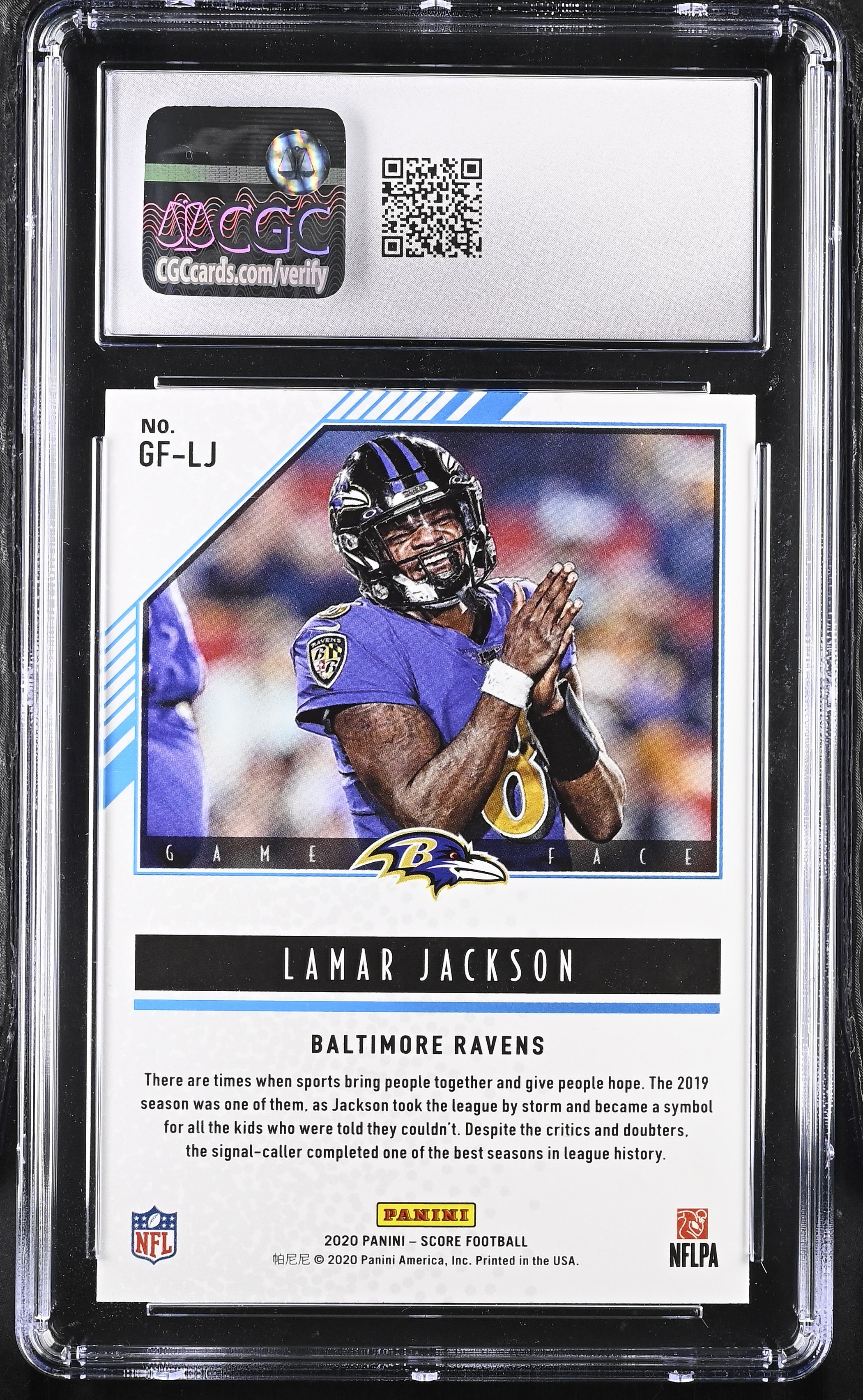 2020 Score Lamar Jackson #GF-LJ Game Face Football CGC 9