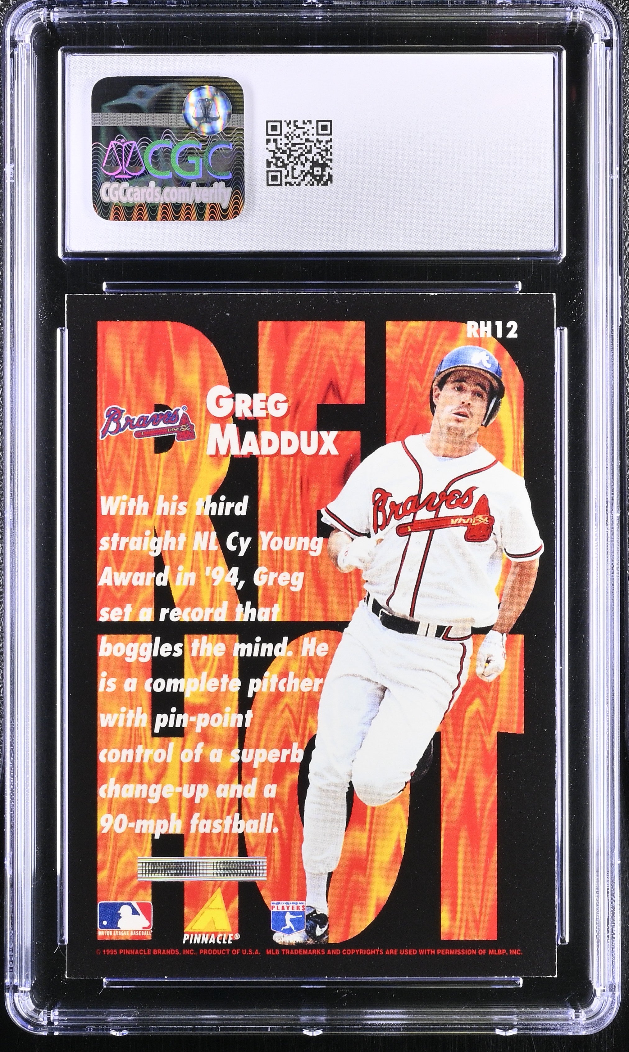 1995 Pinnacle Greg Maddux #RH12 Red Hot Baseball CGC 8