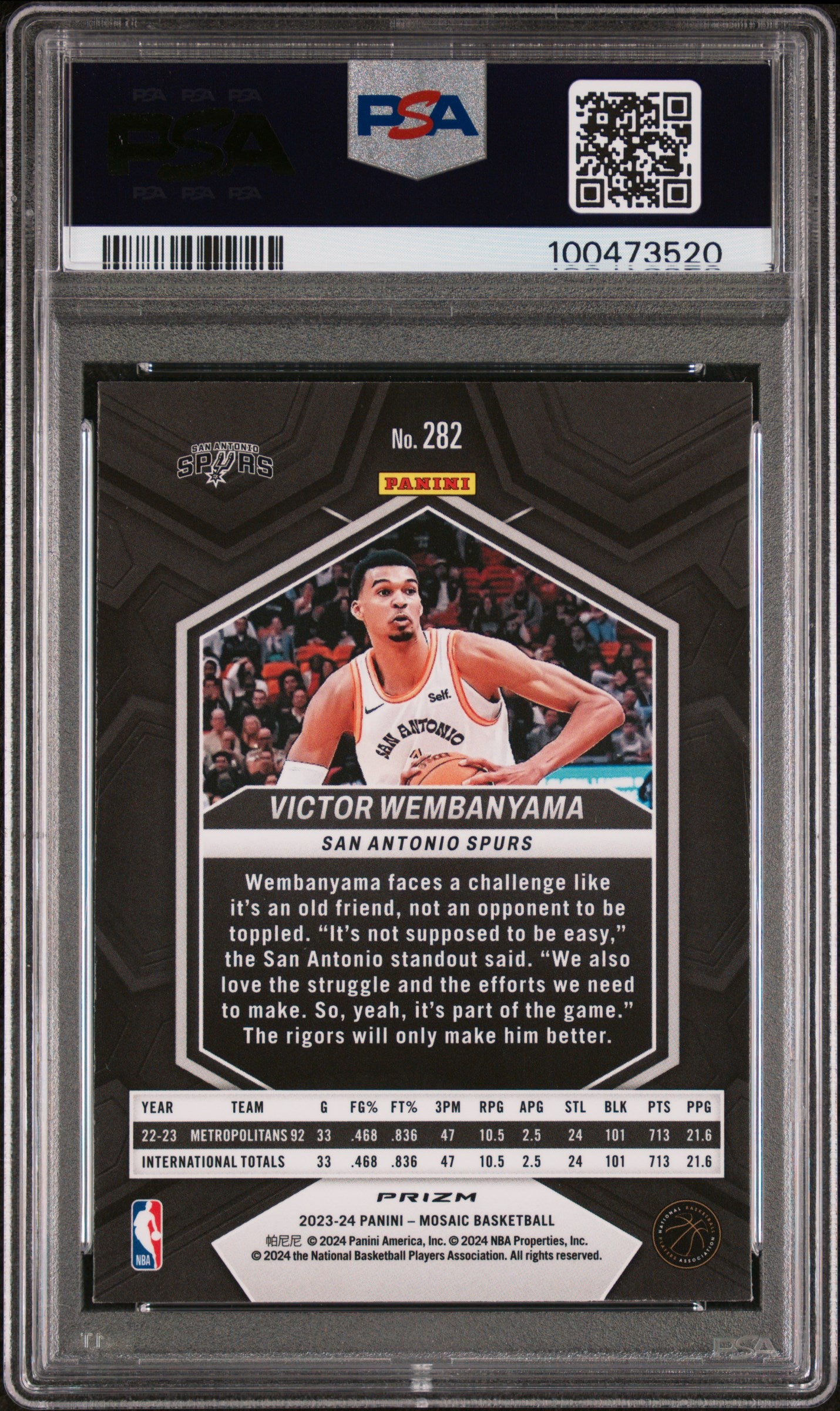 2023 Panini Mosaic Victor Wembanyama #282 Green Basketball PSA 9