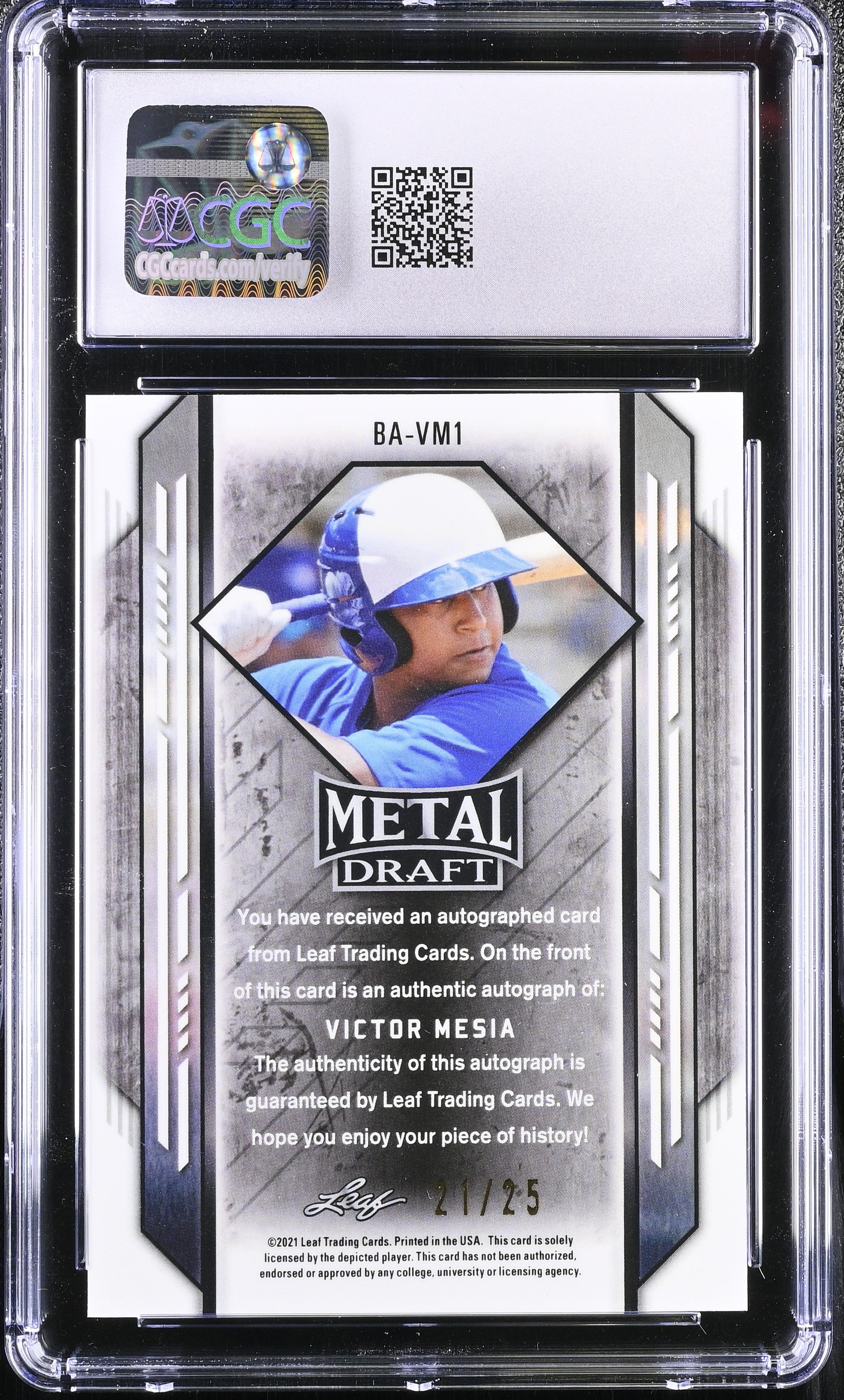 2021 Metal Draft Victor Mesia #BA-VM1 Purple Rainbow 21/25 Baseball CGC 10