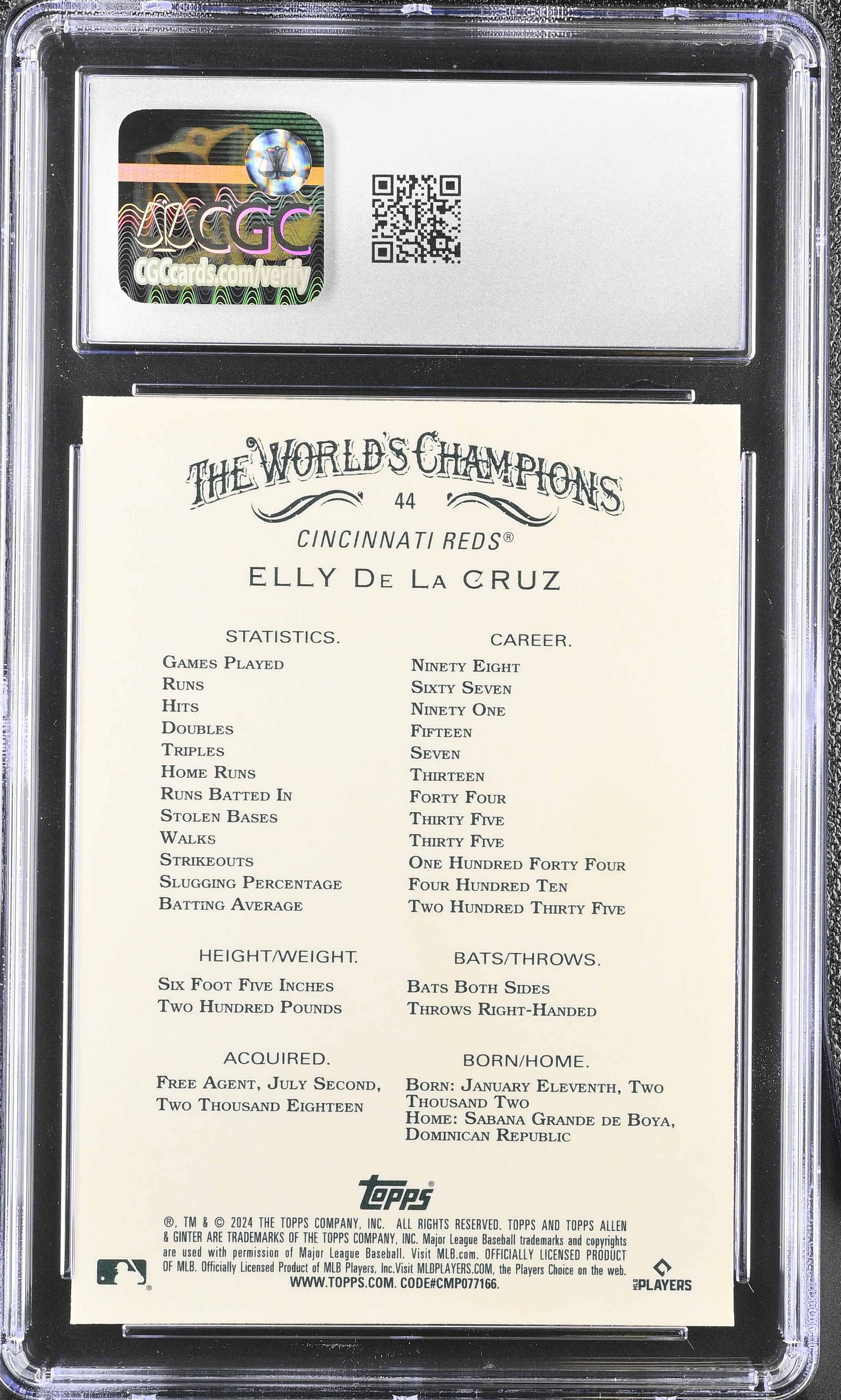 2024 Topps Allen & Ginter Elly De La Cruz #44 Chrome Baseball CGC 9.5