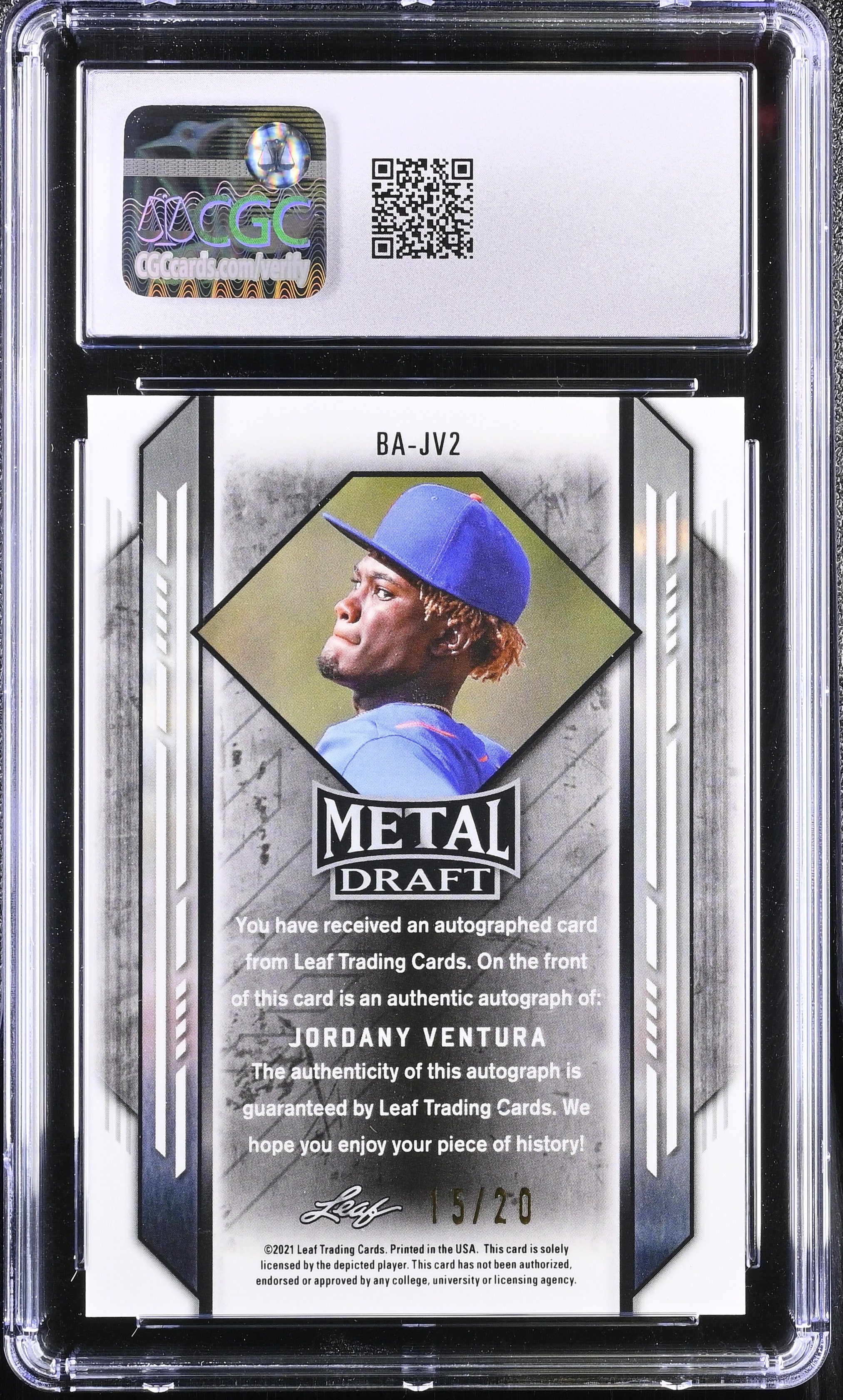 2021 Metal Draft Jordany Ventura #BA-JV2 Blue Wave 15/20 Baseball CGC 10