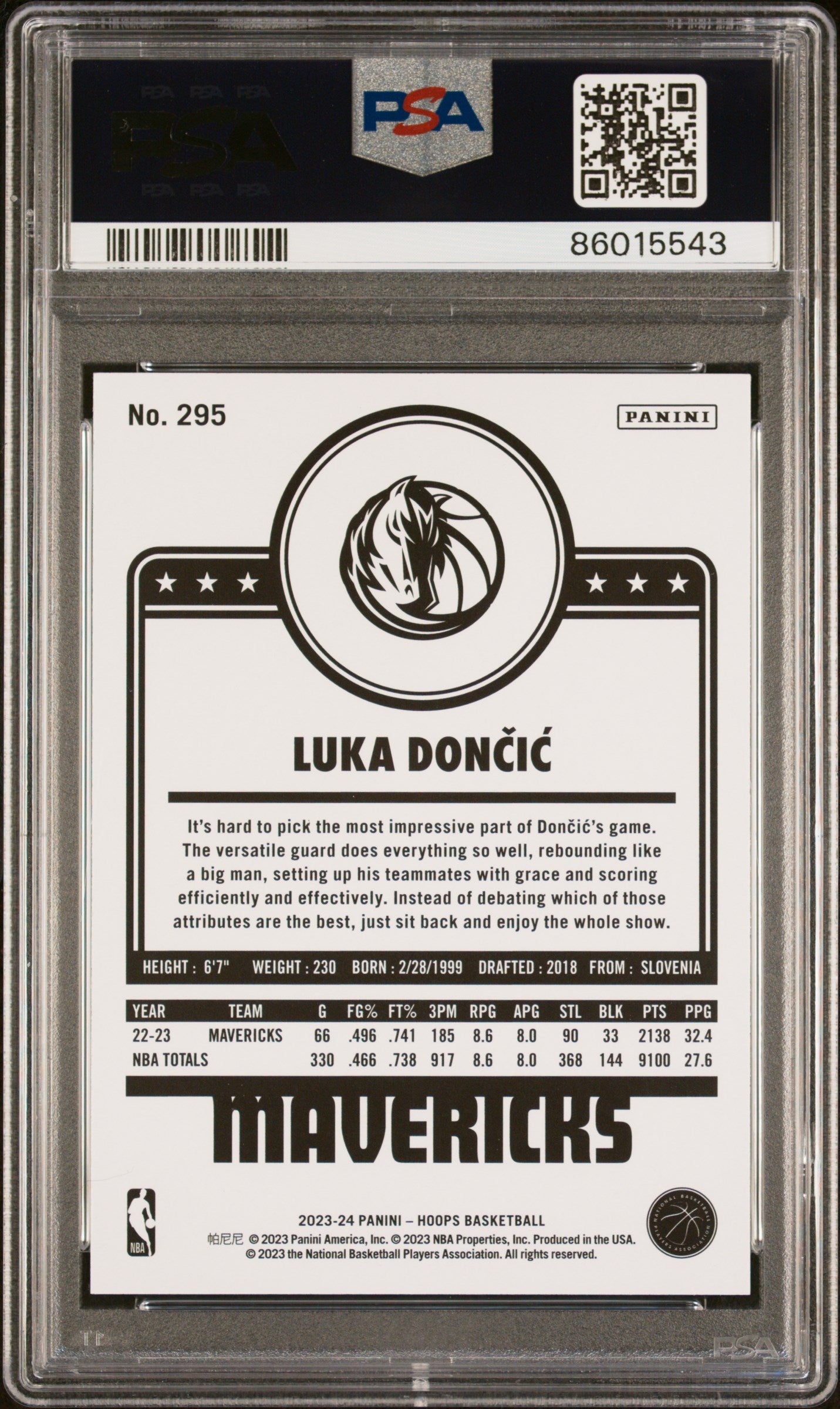 2023 Panini NBA Hoops Luka Doncic #295 Winter Basketball PSA 10