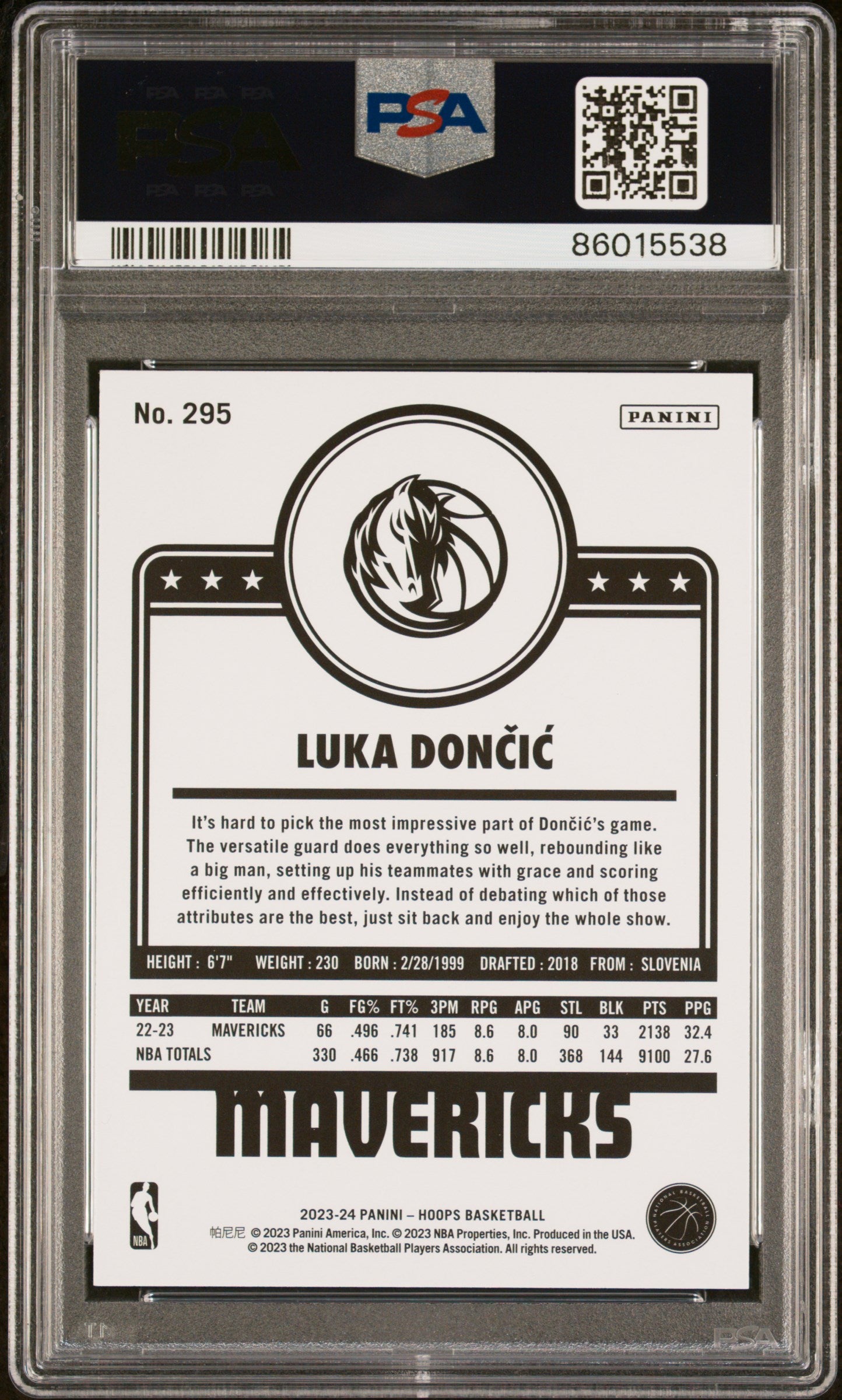 2023 Panini NBA Hoops Luka Doncic #295 Winter Basketball PSA 10