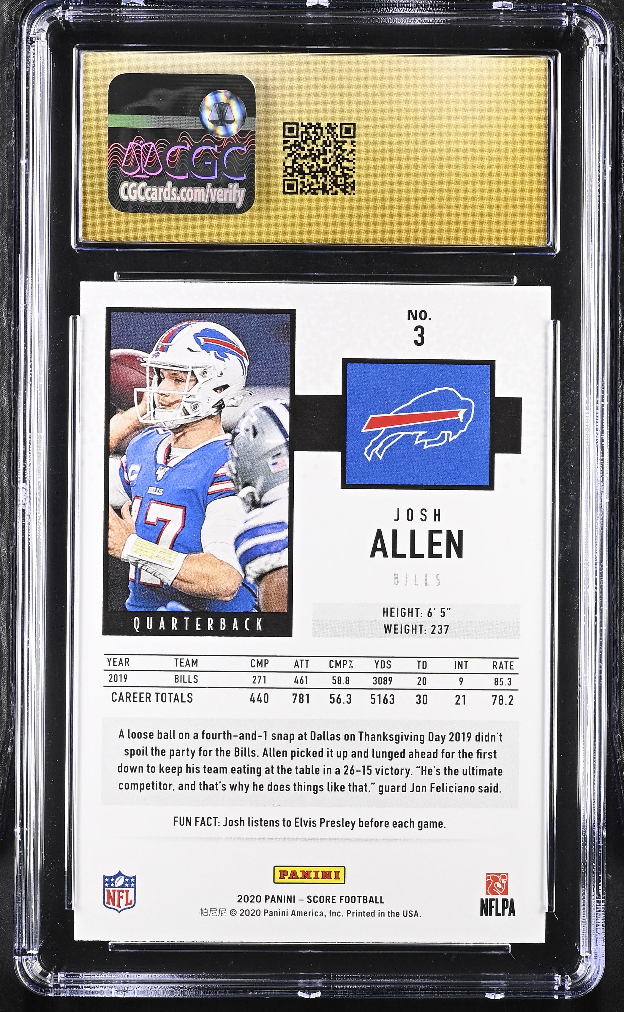 2020 Score Josh Allen #3 Football CGC Pristine 10