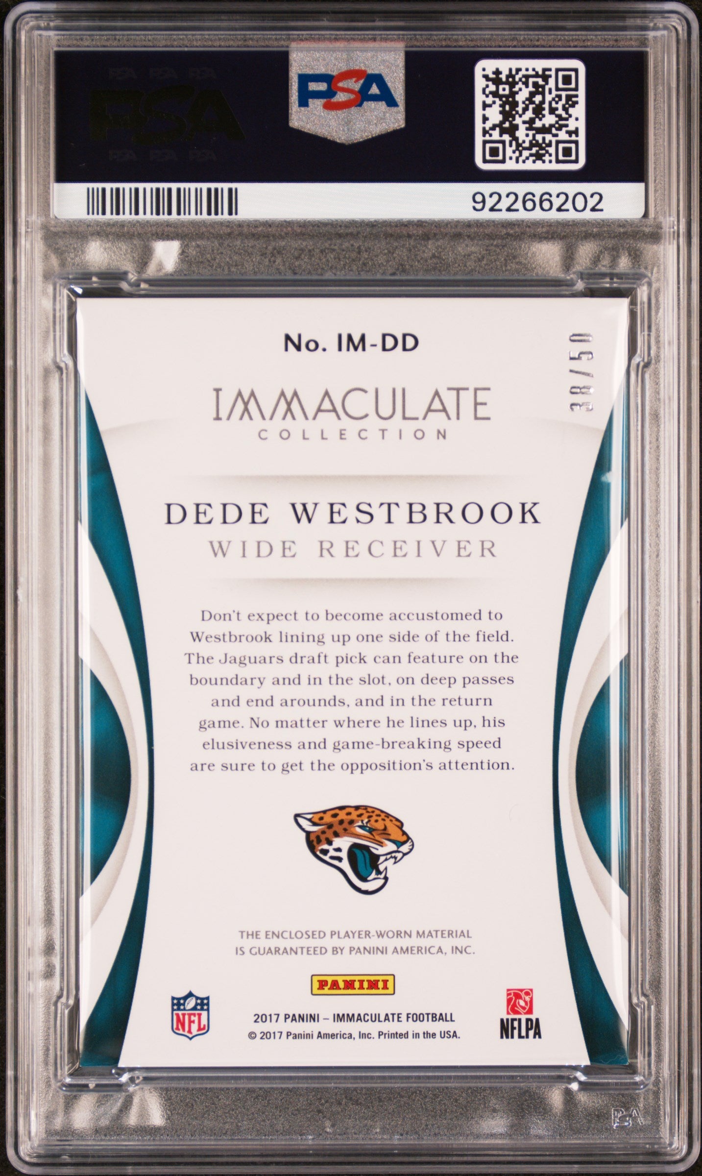 2017 Panini Immaculate Collection Numbers Dede Westbrook 38/50  PSA 5