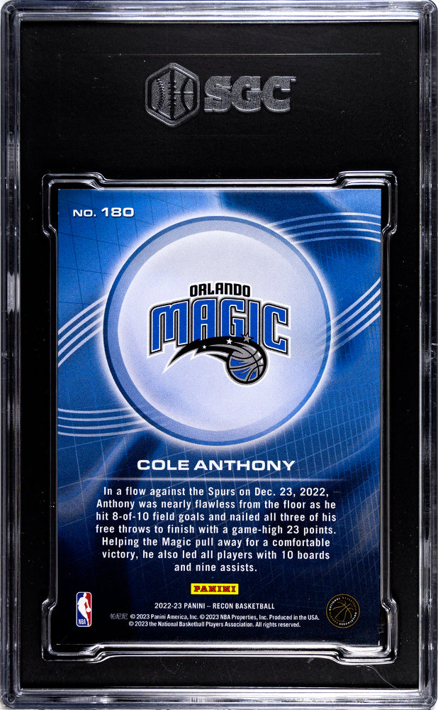 2022-23 Panini Recon Cole Anthony #180 Holo Orange Basketball SGC 9