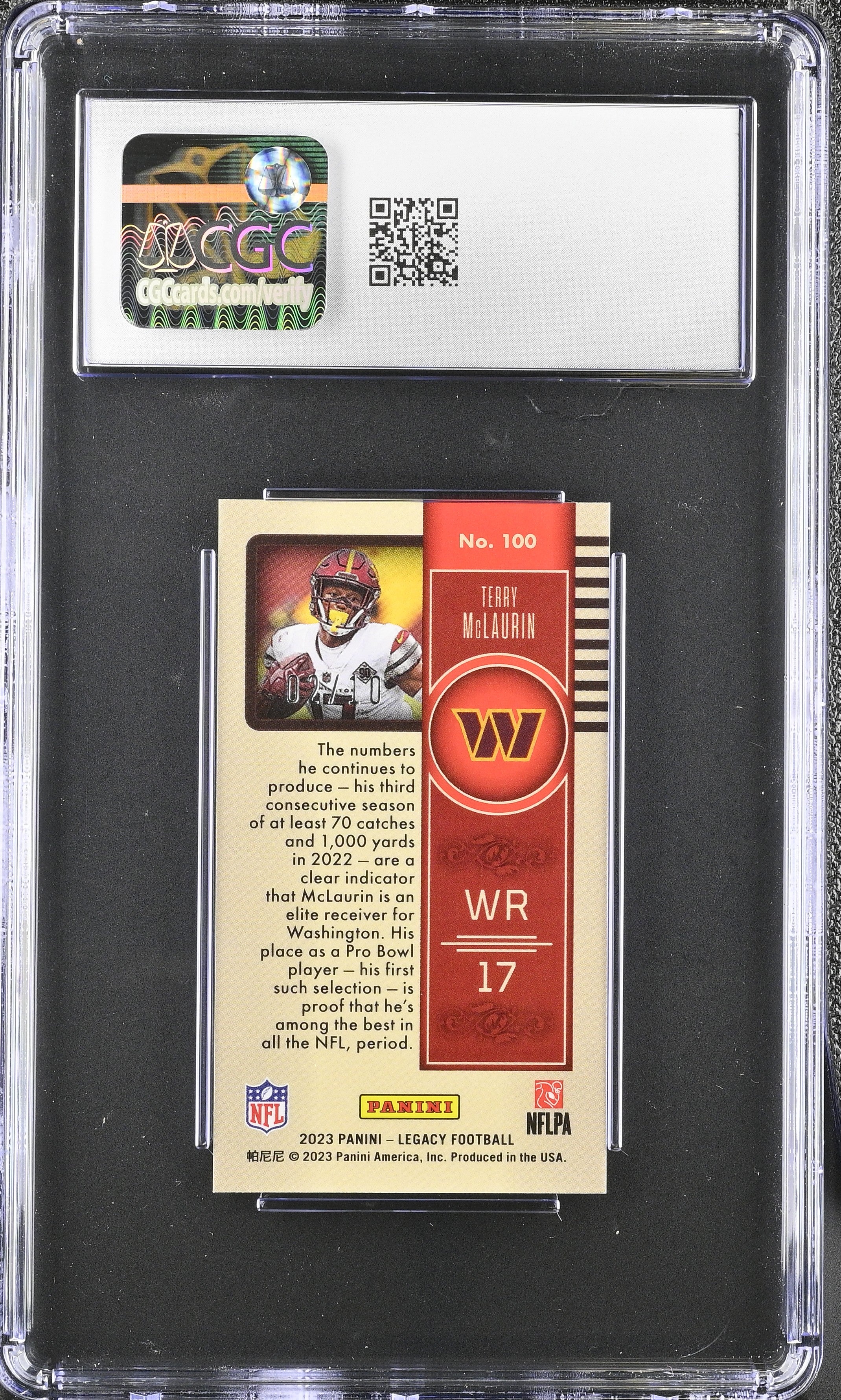 2023 Panini Legacy Terry McLaurin #100 Premium Yellow Diamond 2/10 Mini CGC 9