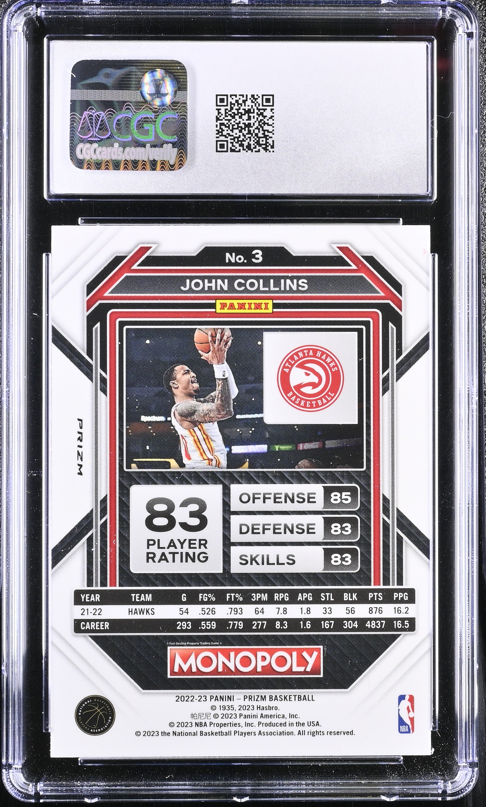 2022 Prizm Monopoly John Collins #3 Free Parking Basketball CGC 9