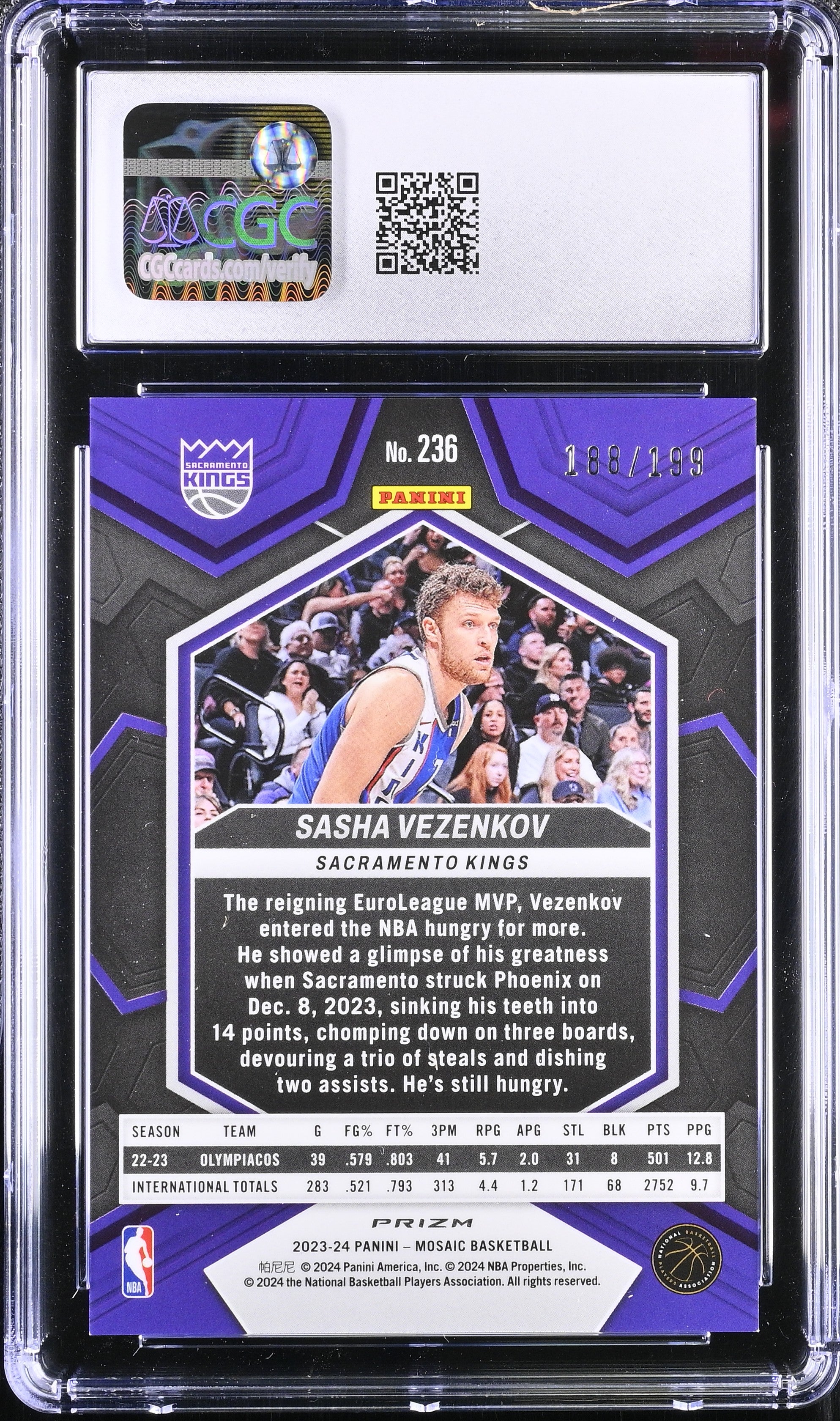 2023 Mosaic Sasha Vezenkov #236 Blue 188/199 Basketball CGC 9