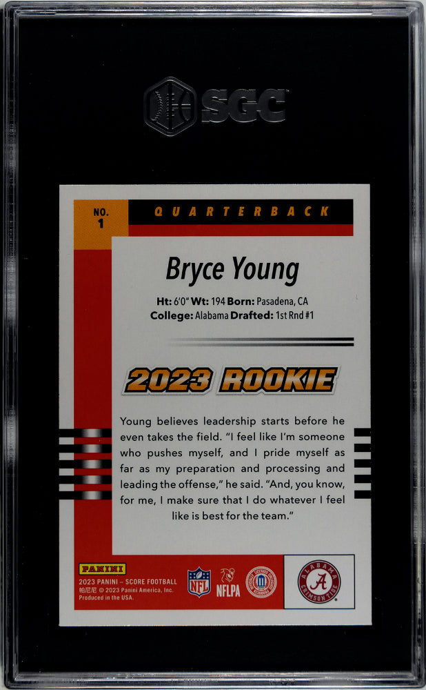 2023 Panini Score Bryce Young #1 '03 Throwback Rookie Football SGC 10