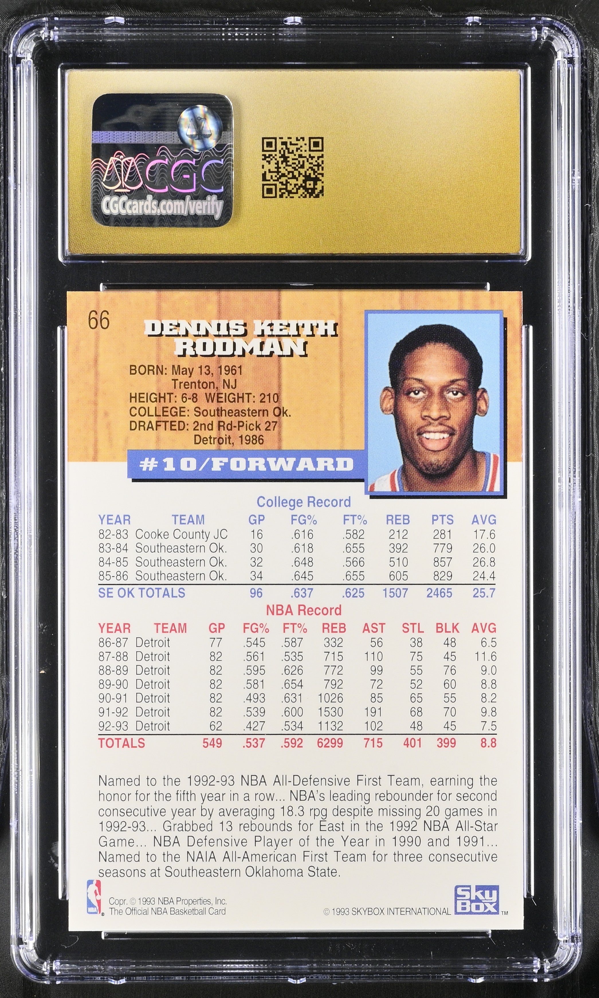 1993-94 Hoops Dennis Rodman #66 Basketball CGC Pristine 10