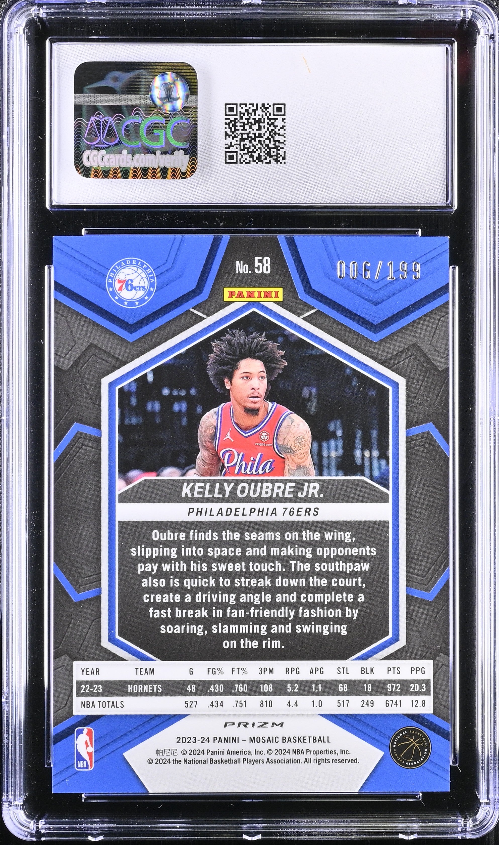 2023 Mosaic Kelly Oubre Jr. #58 Blue 006/199 Basketball CGC 9