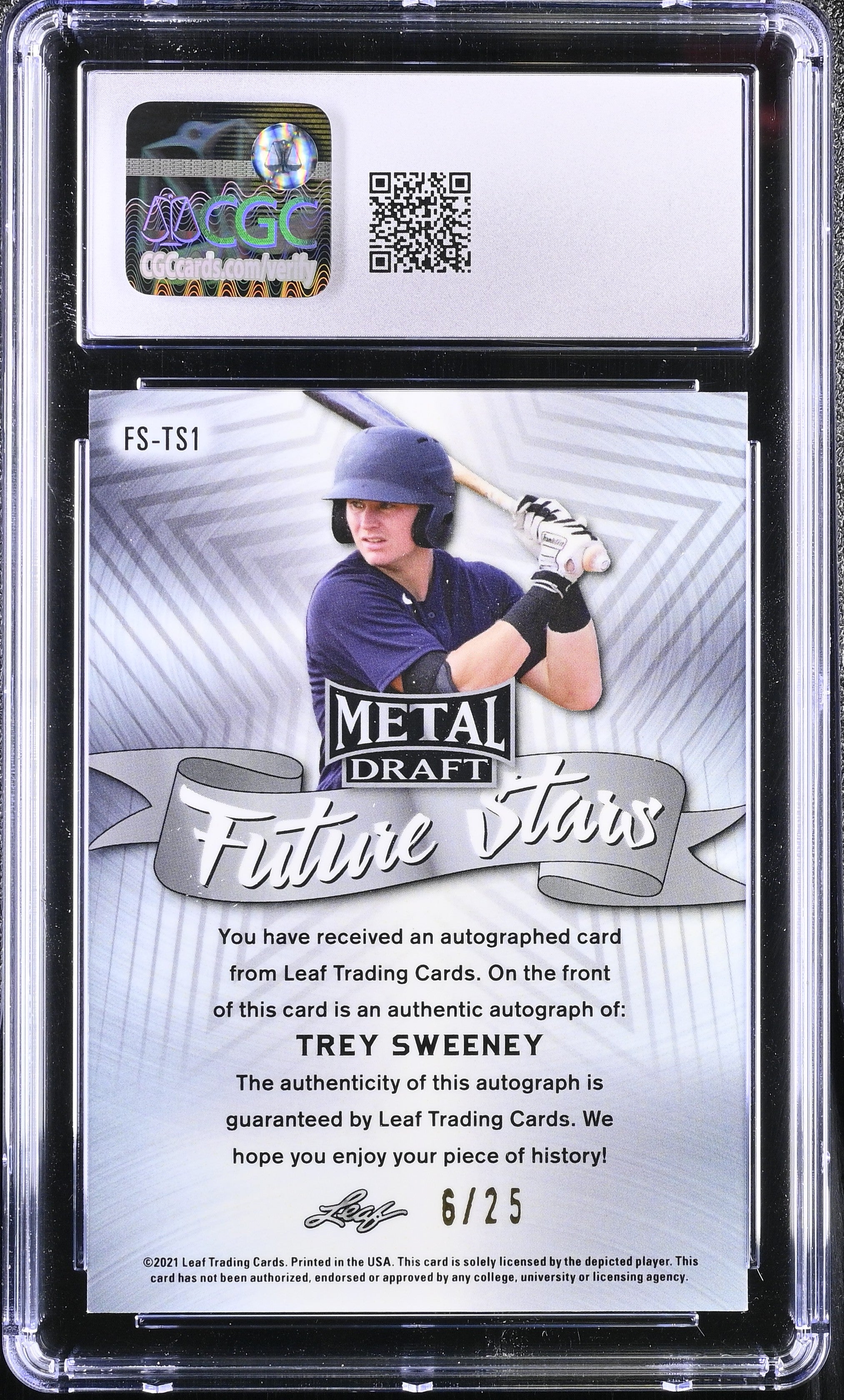 2021 Metal Draft Trey Sweeney #FS-TS1 Purple Rainbow Auto 6/25 Baseball CGC 9