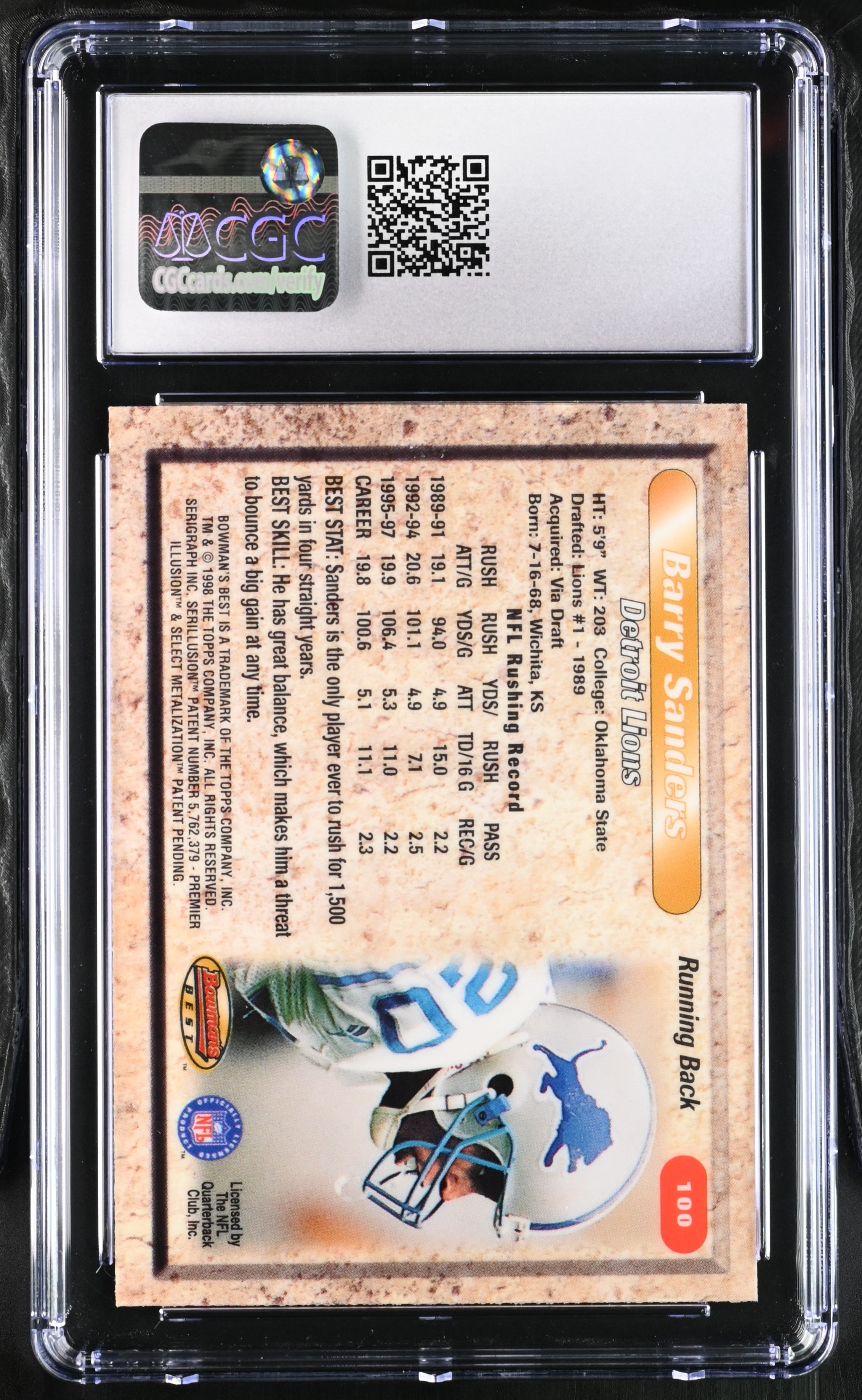 1998 Best Barry Sanders #100 Football CGC 9