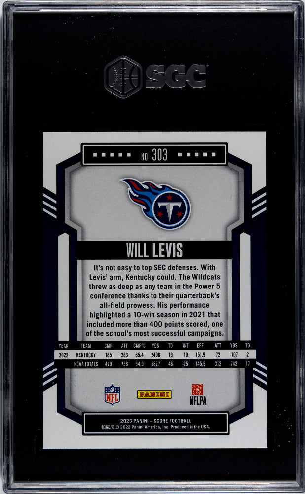 2023 Panini Score Will Levis RC #303 Football SGC 10