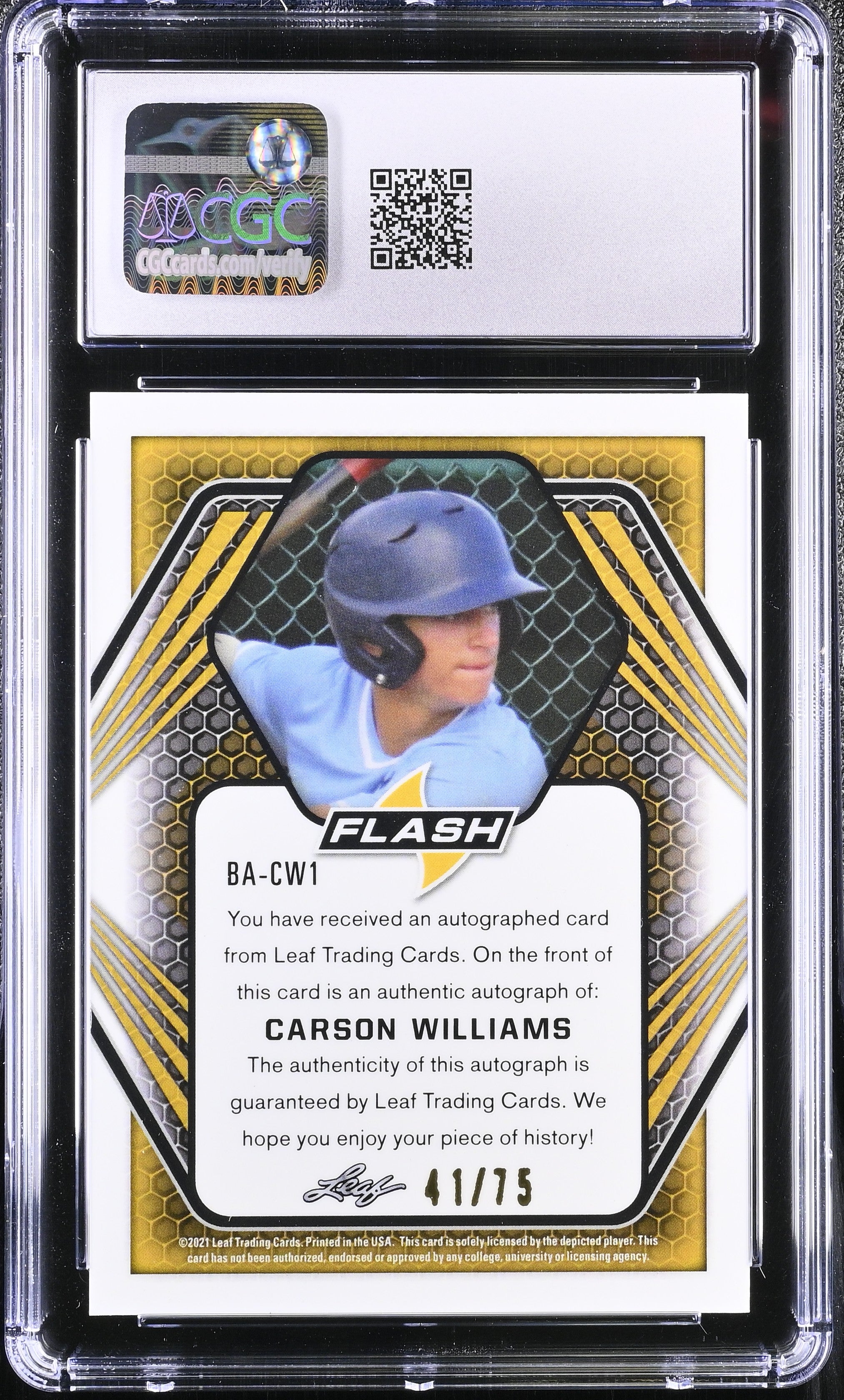 2021 Flash Carson Williams #BA-CW1 Purple 41/75 Baseball CGC 8