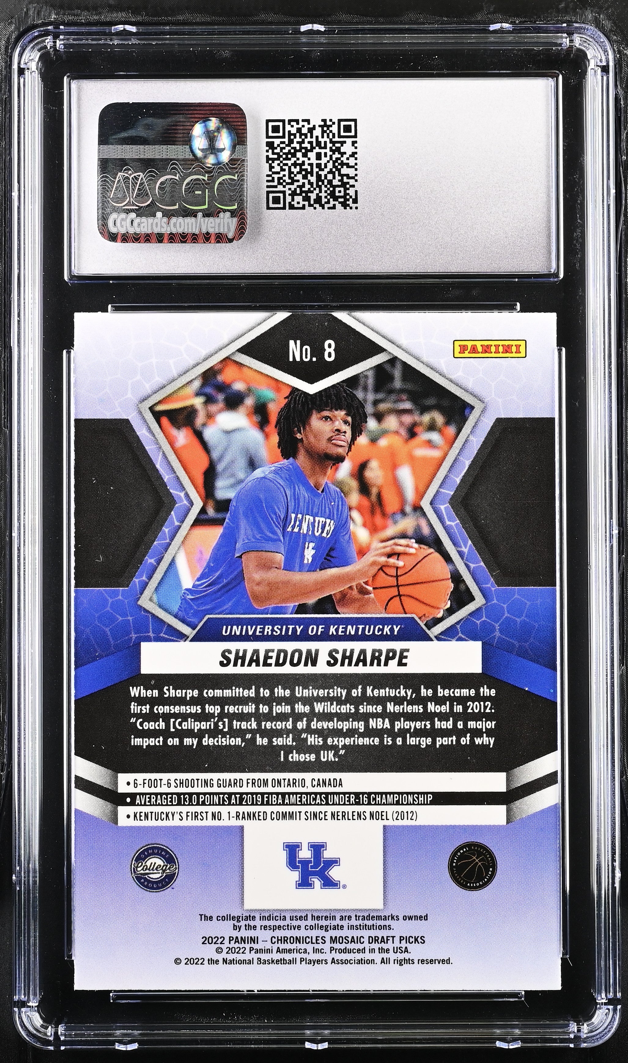 2022 Chronicles Draft Picks Shaedon Sharpe #8 Basketball CGC 8