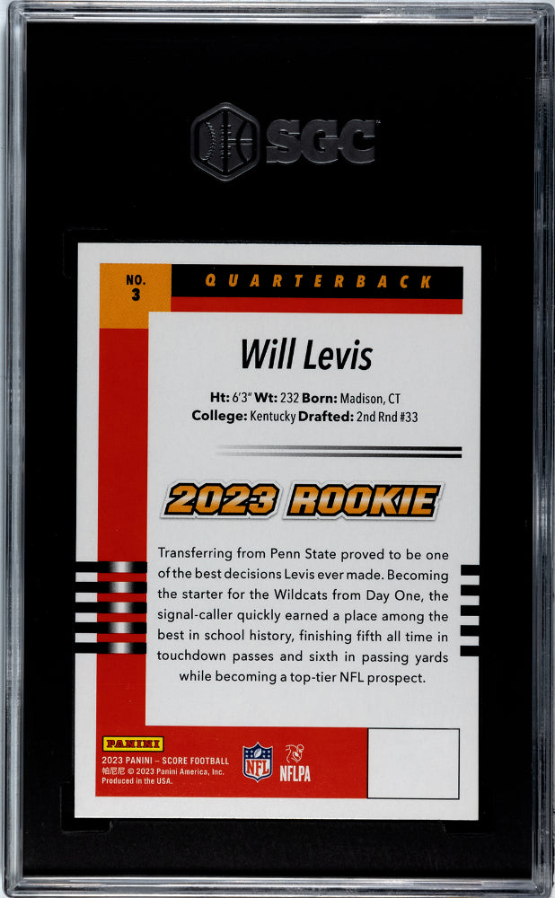 2023 Panini Score Will Levis #3 '03 Throwback Rookie Football SGC 10