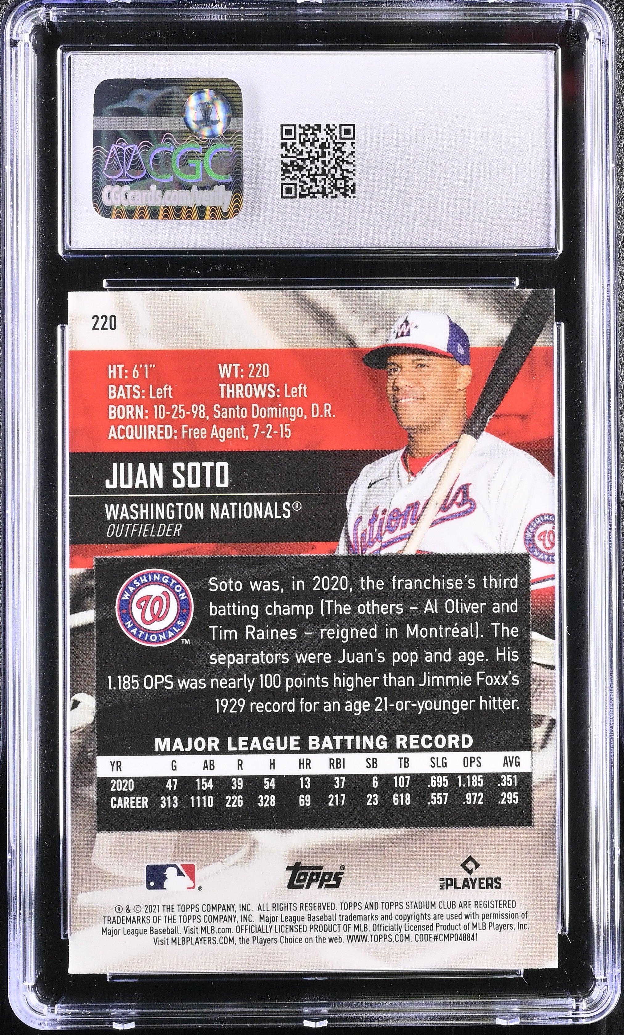 2021 Chrome Juan Soto #220 '91 Design Baseball CGC 10