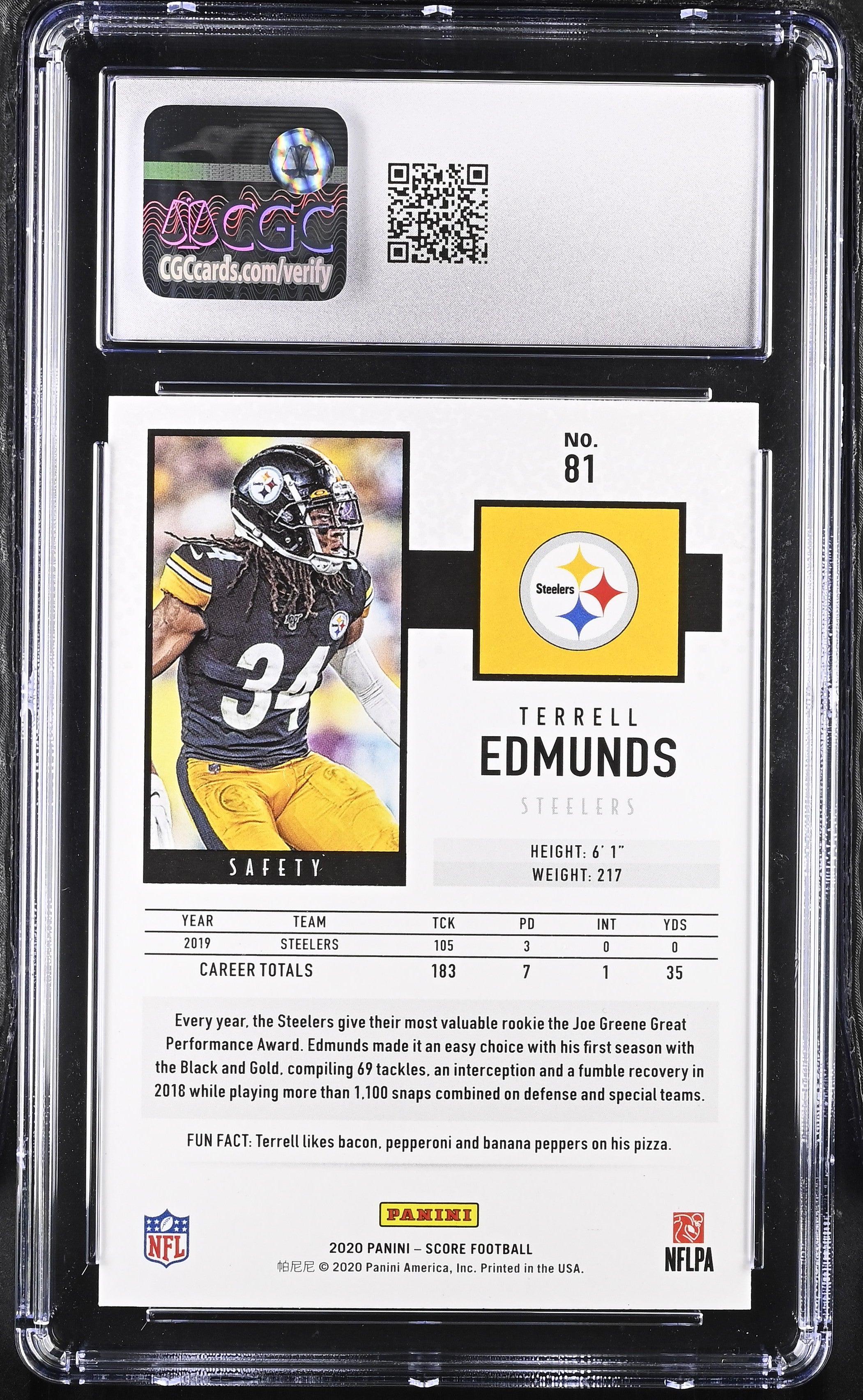 2020 Score Terrell Edmunds #81 Red Football CGC 9